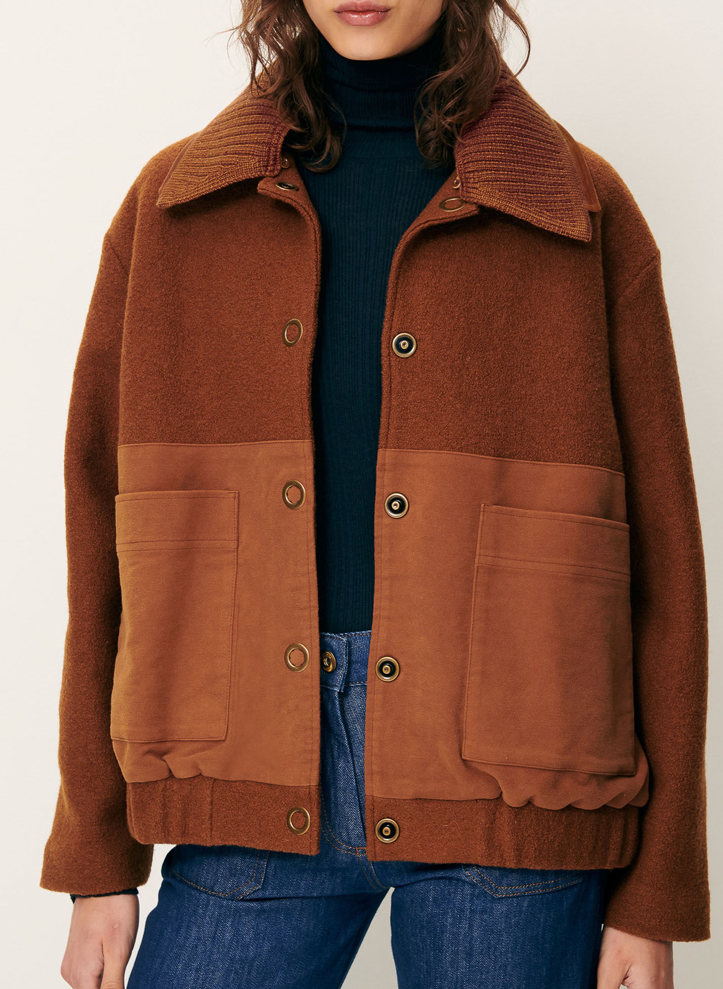 Veste oversize col classique en laine SESSUN Marron