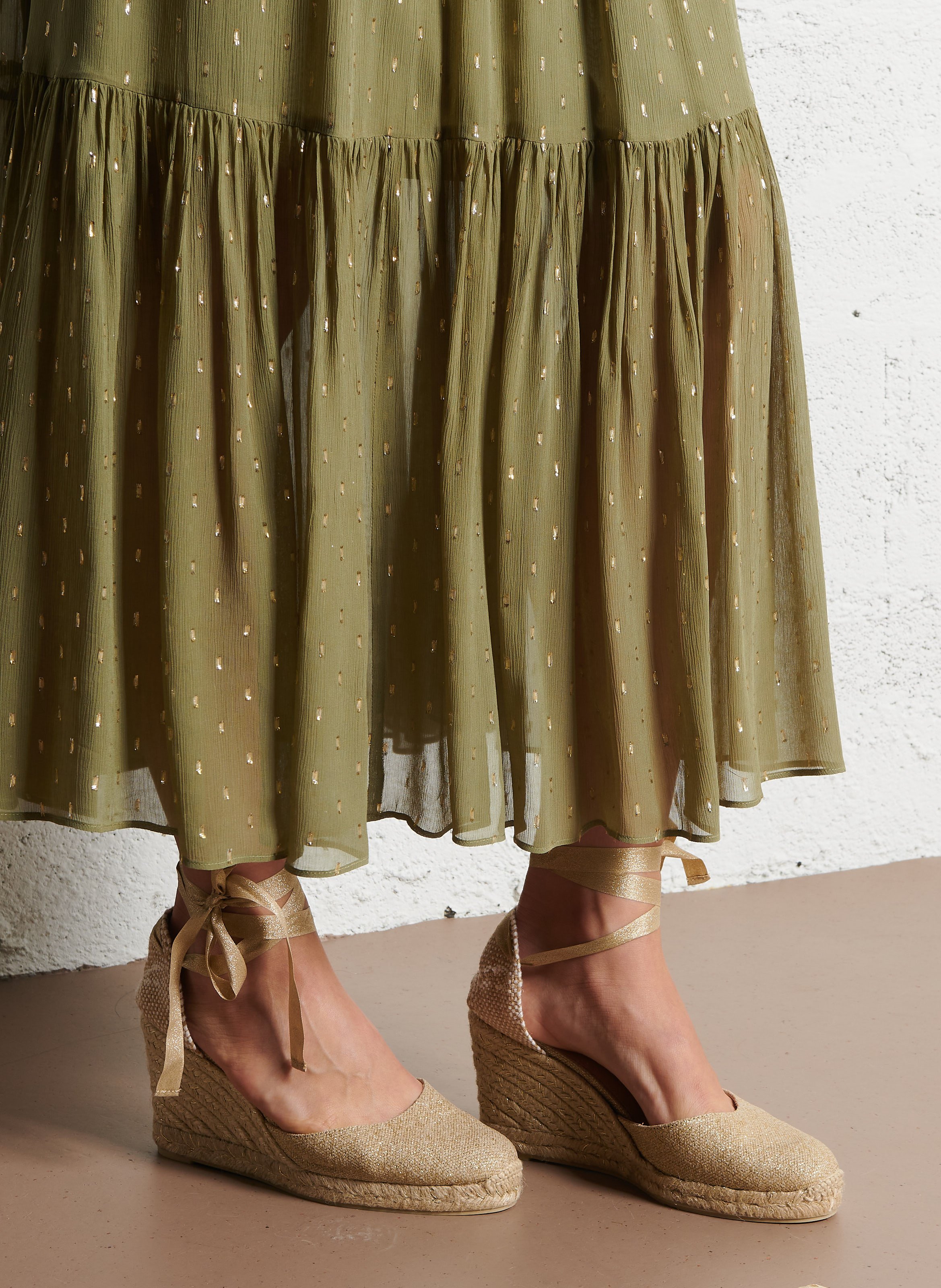 Espadrilles compensées en lin et coton CASTANER Doré