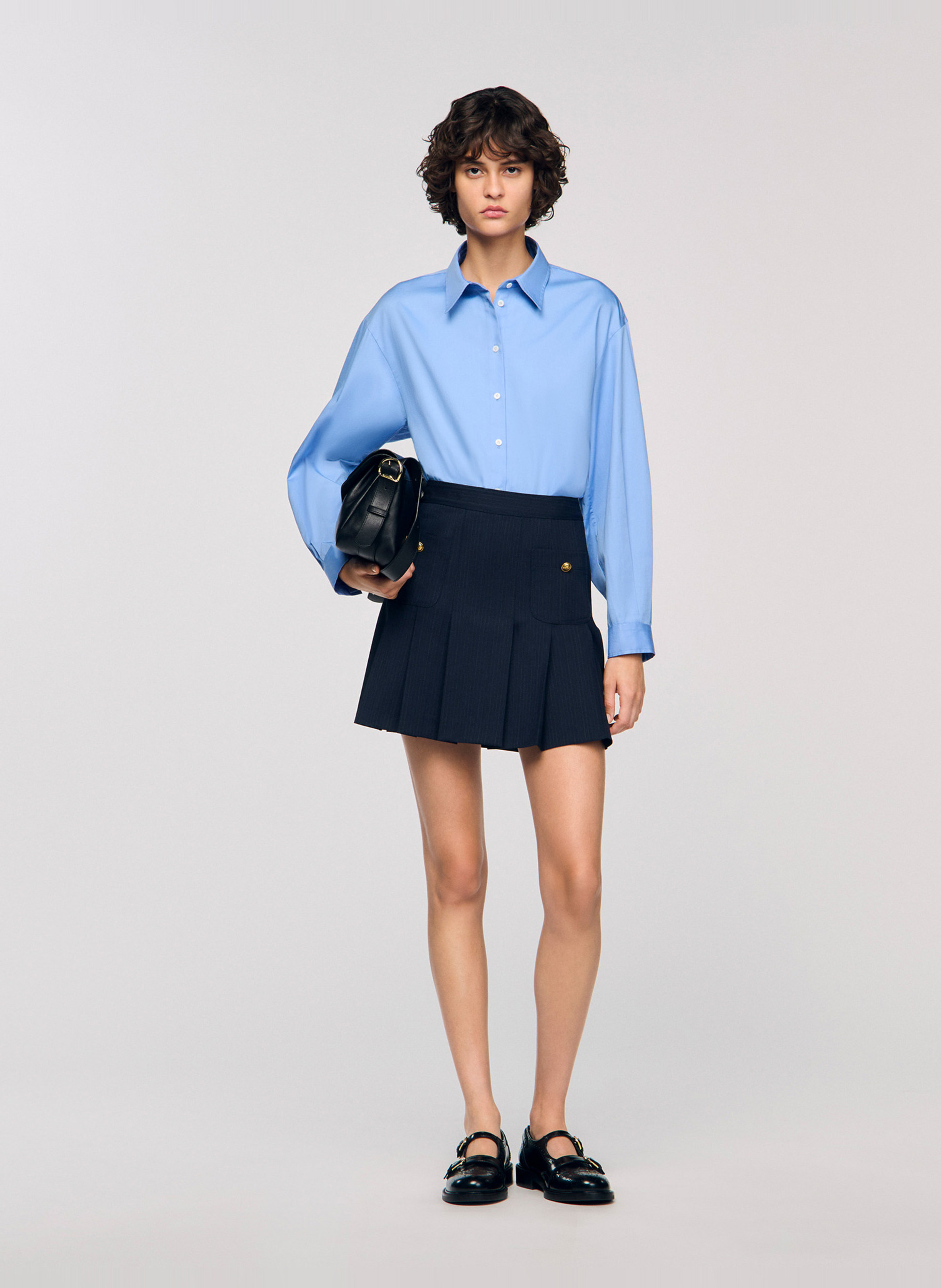 Korte wollen rok met hoge taille SANDRO Blauw