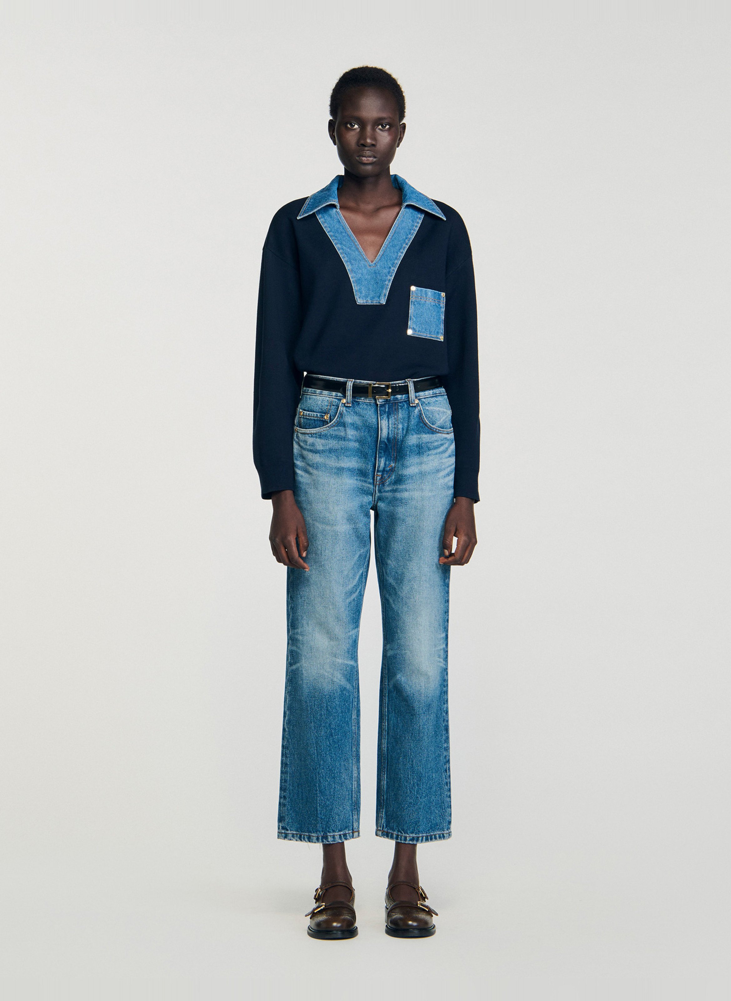 Pull droit en maille SANDRO Bleu