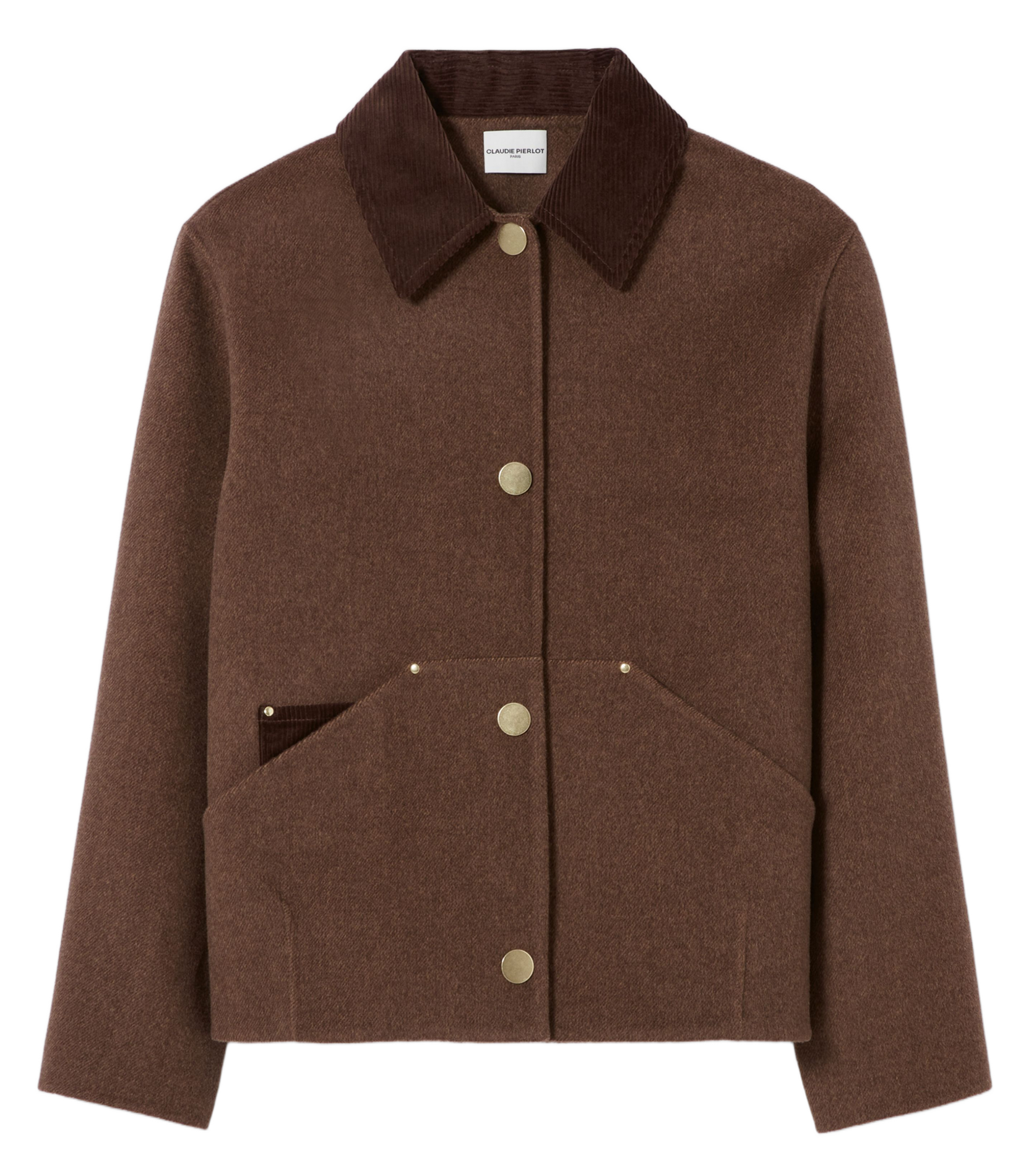 Manteau col chemise en laine mélangée  CLAUDIE PIERLOT Marron
