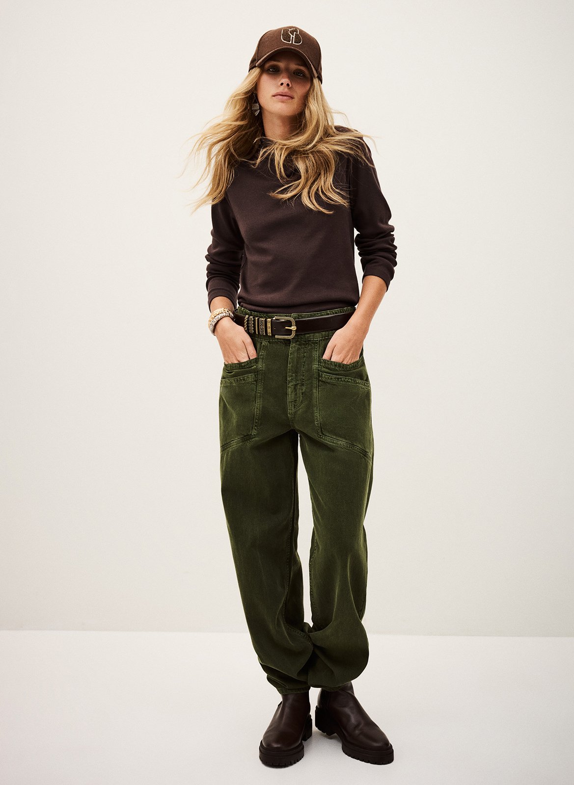 Pull col montant en en coton BA&SH Marron