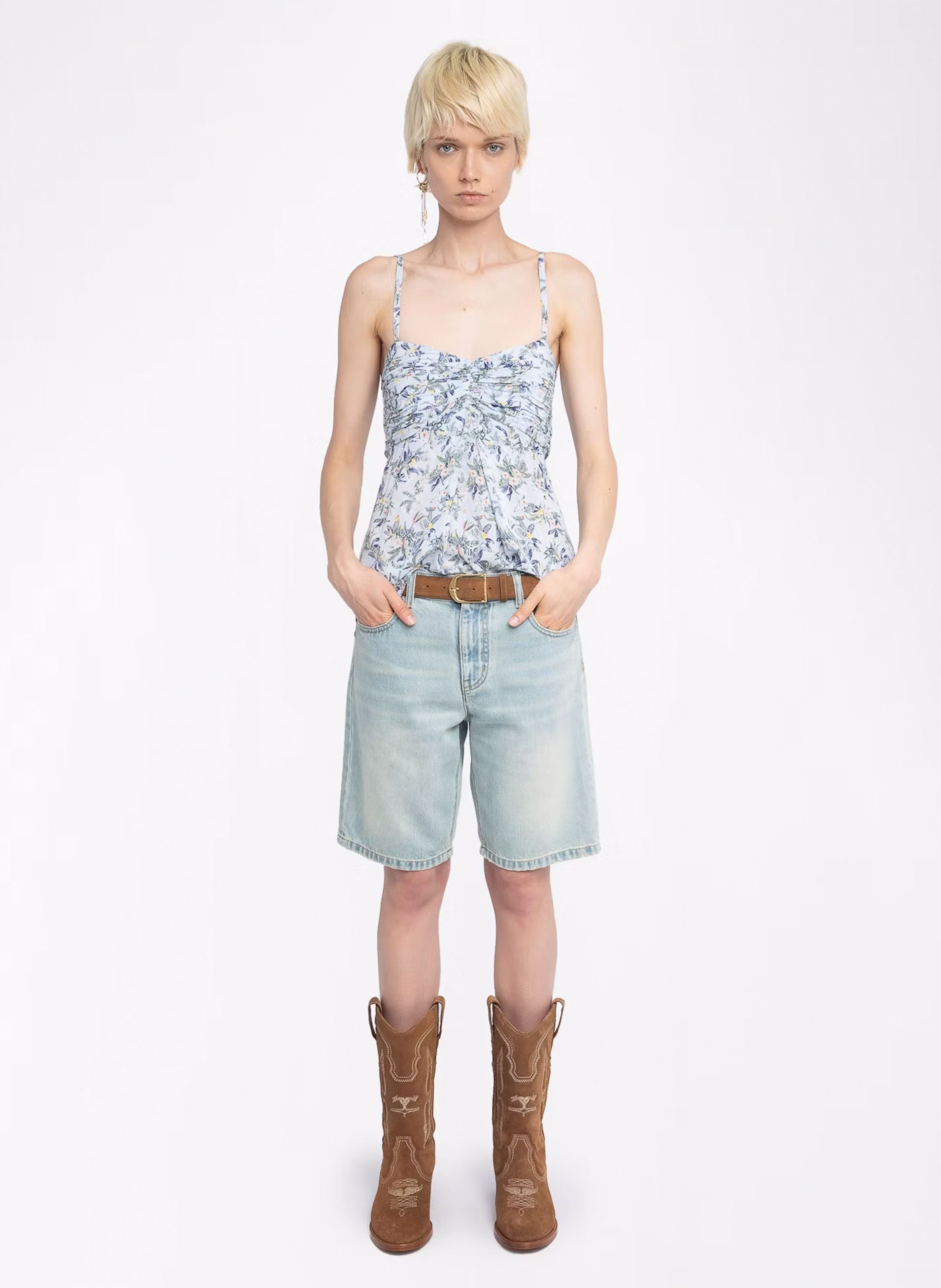 Flowy Floral Ruched Tank Top ZADIG&VOLTAIRE Blue