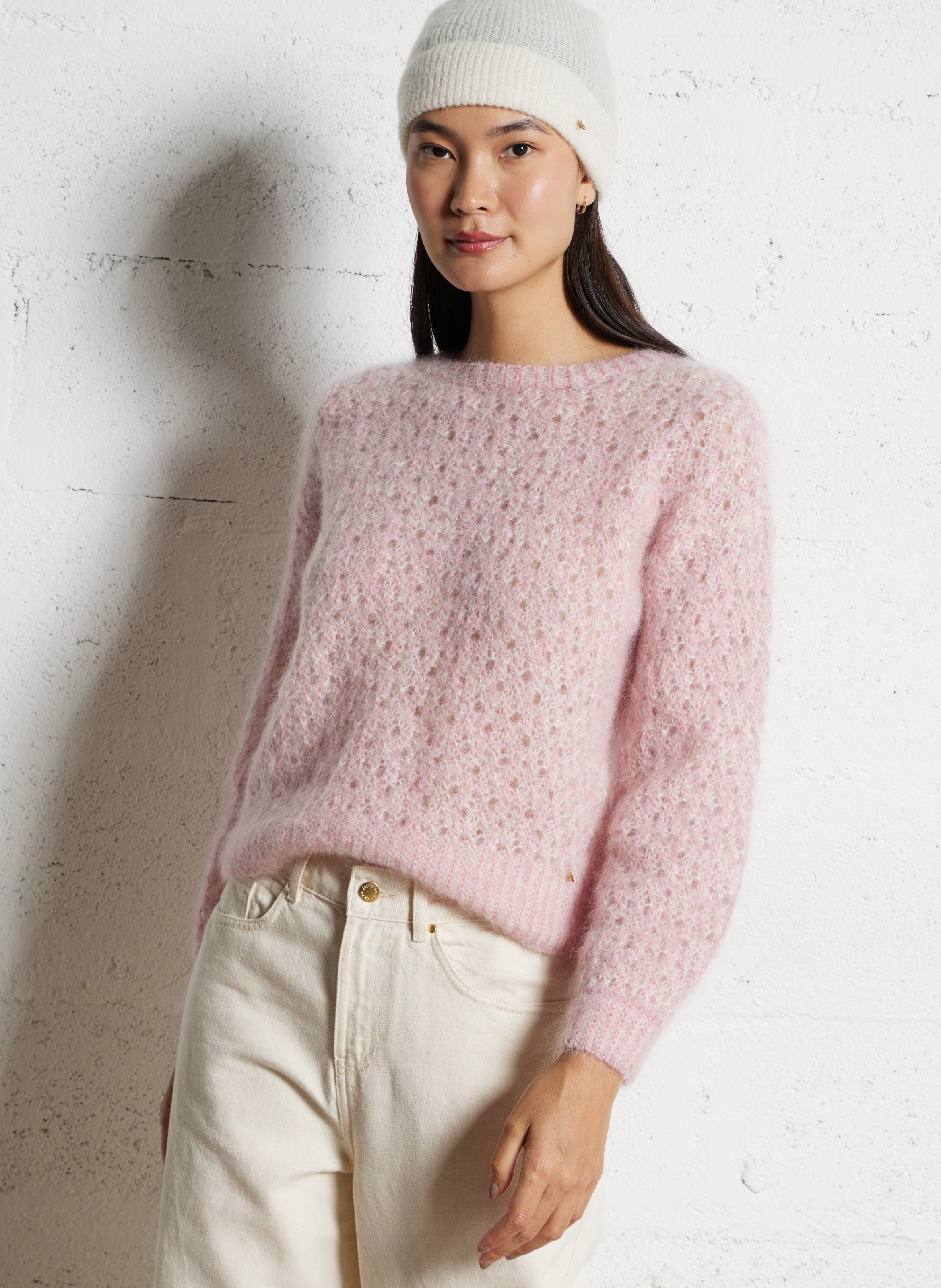 Caissa - Wollstrickpullover mit V-Ausschnitt und Details DES PETITS HAUTS Rosa