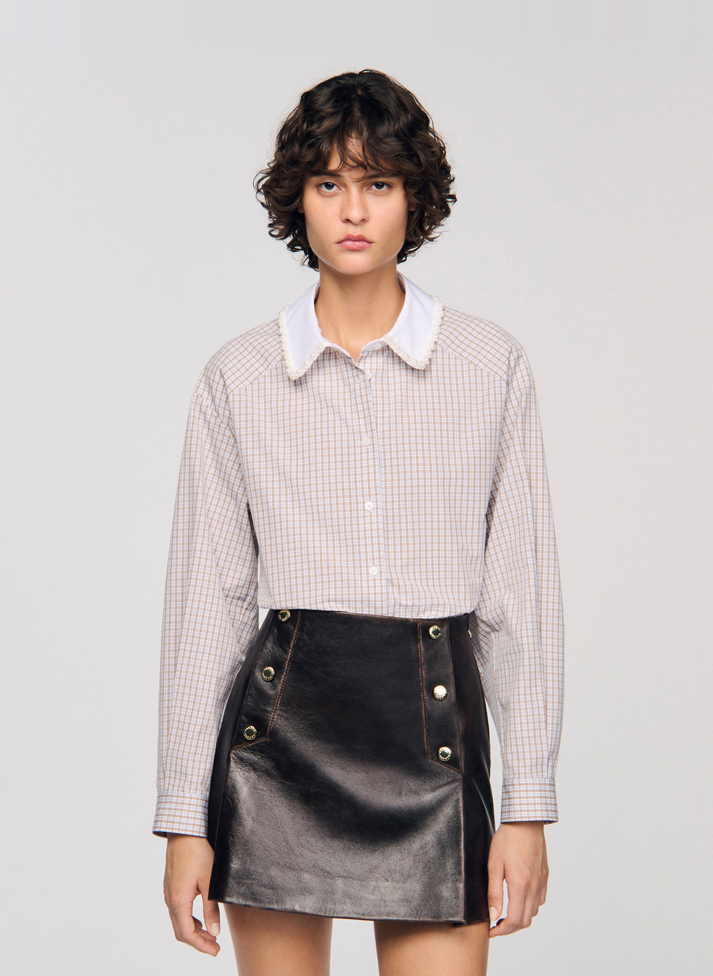 Checked shirt with classic collar SANDRO Beige