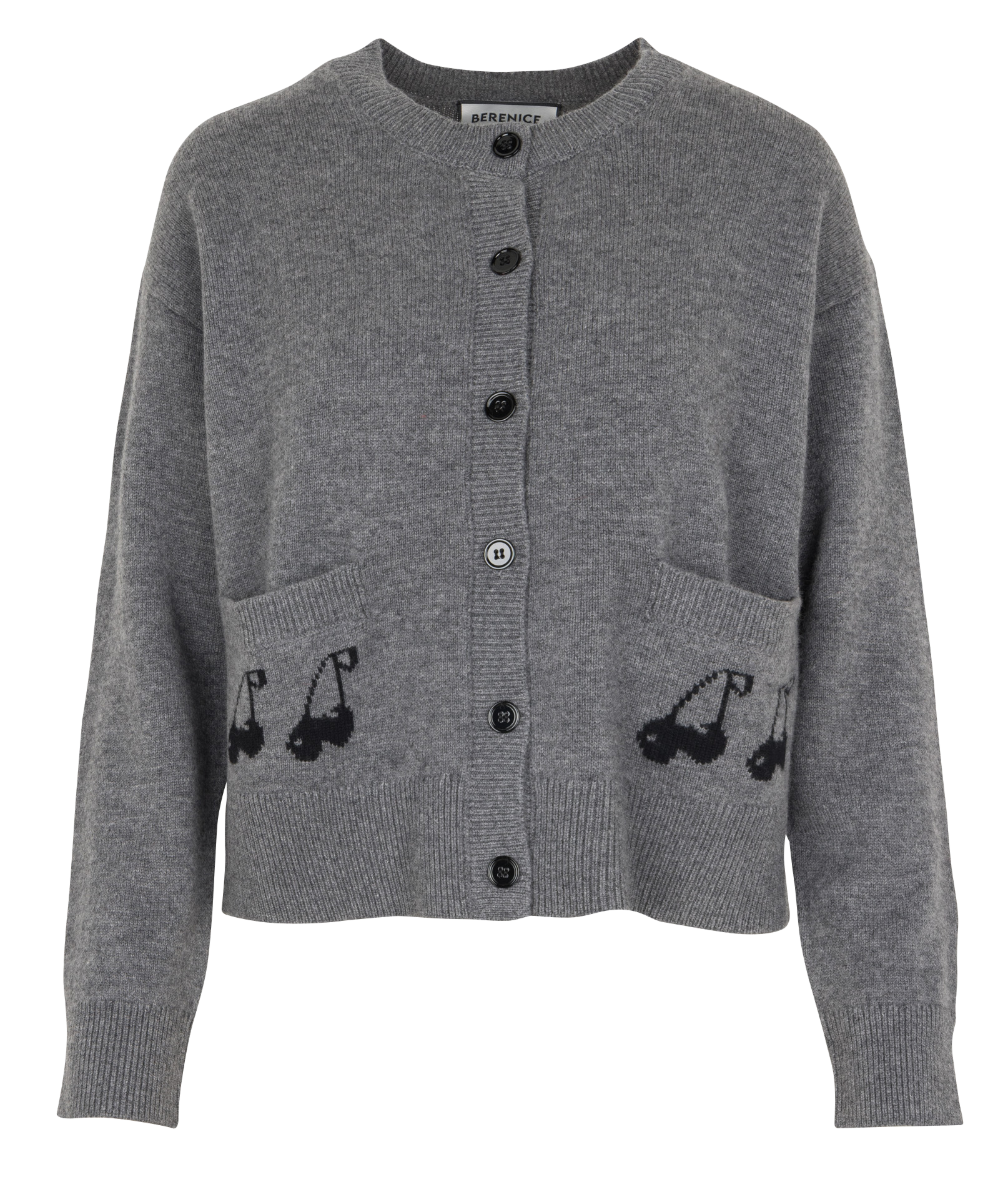 Weiter Rundhalsausschnitt Jacquard Wollweste BERENICE Grau