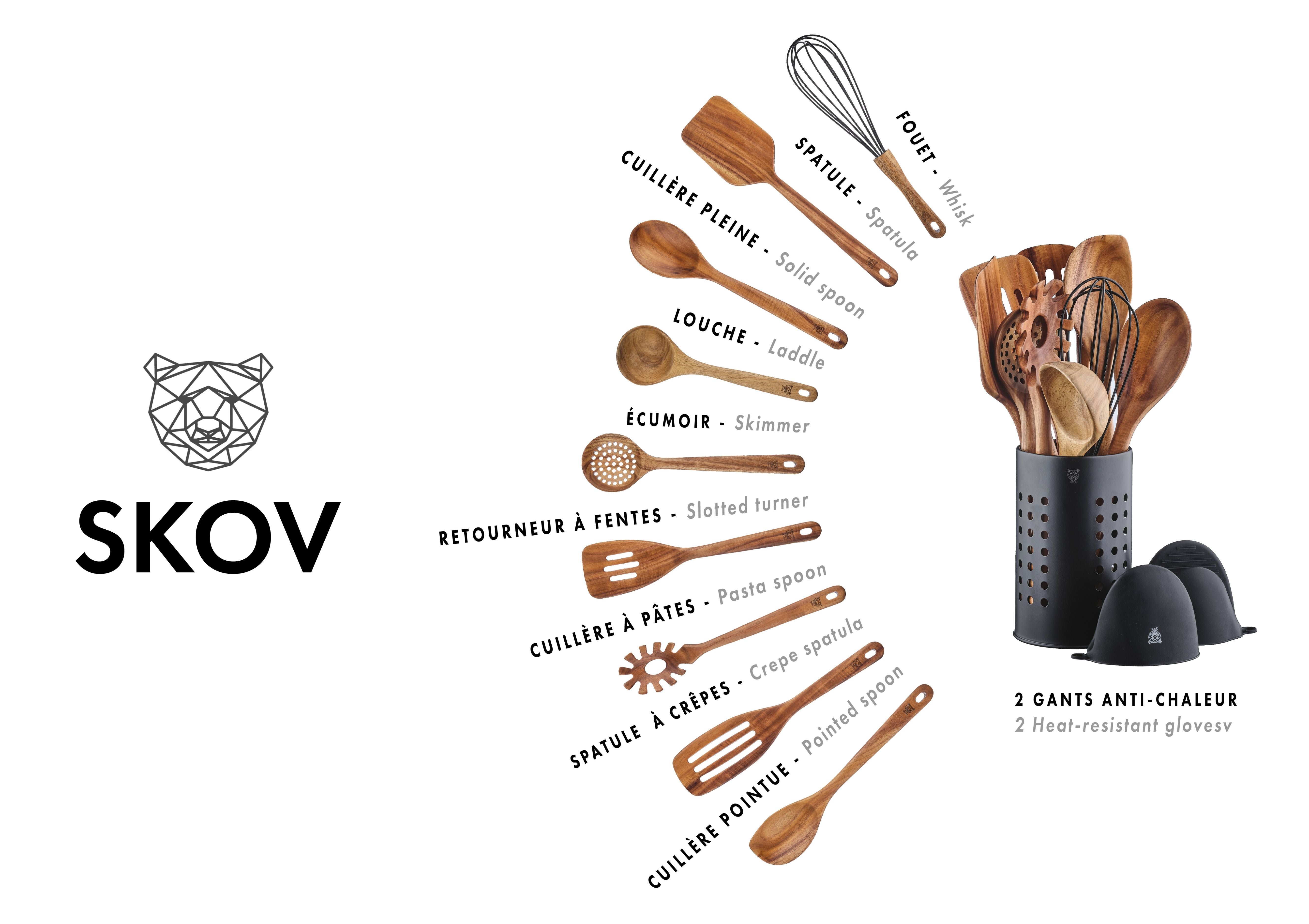 Set d'ustensiles de cuisine en bois d'acacia skov - 12 pièces BJORN Marron