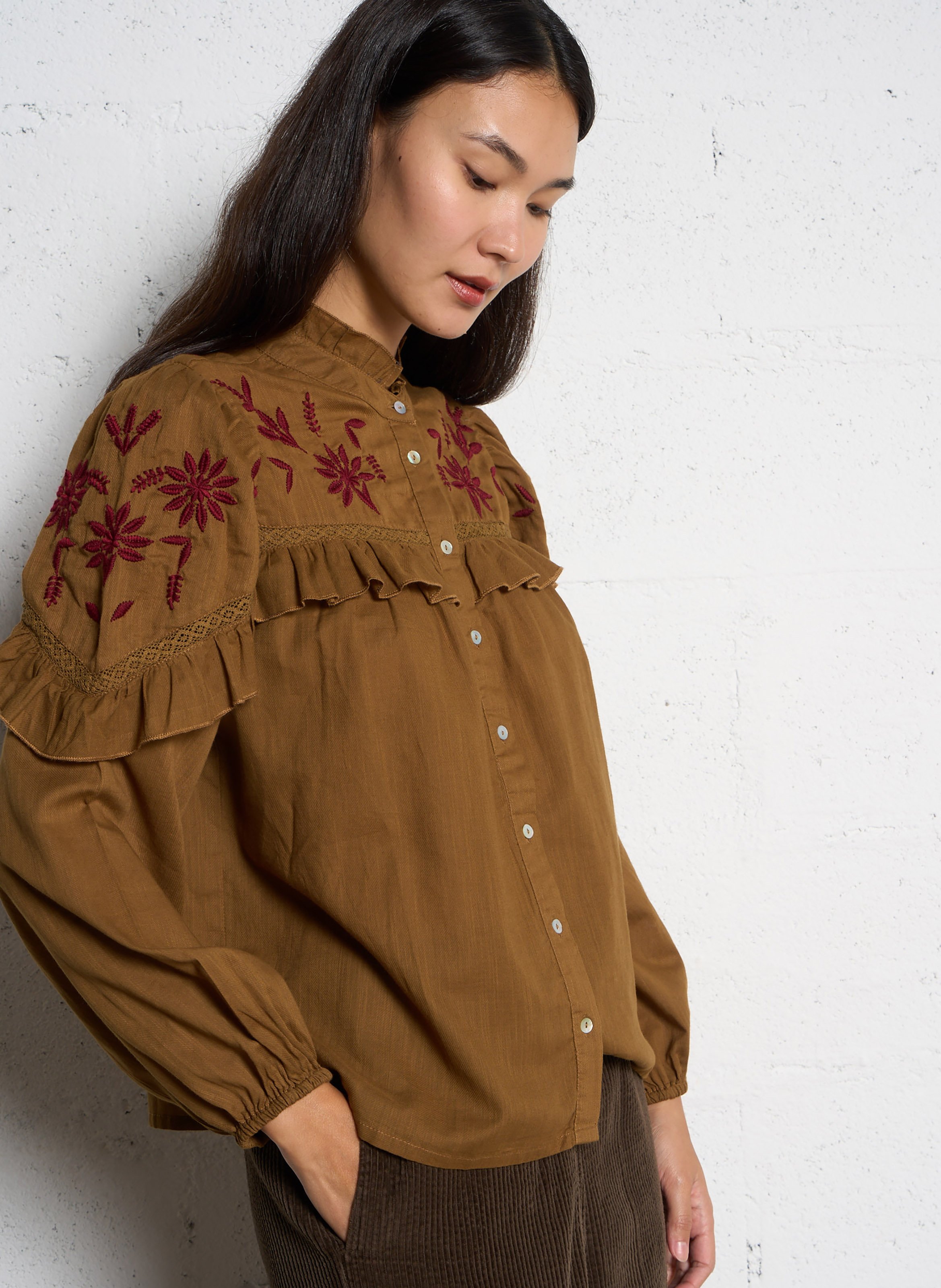 Chemise droite col rond en coton brodé SOPHIE+LUCIE Vert