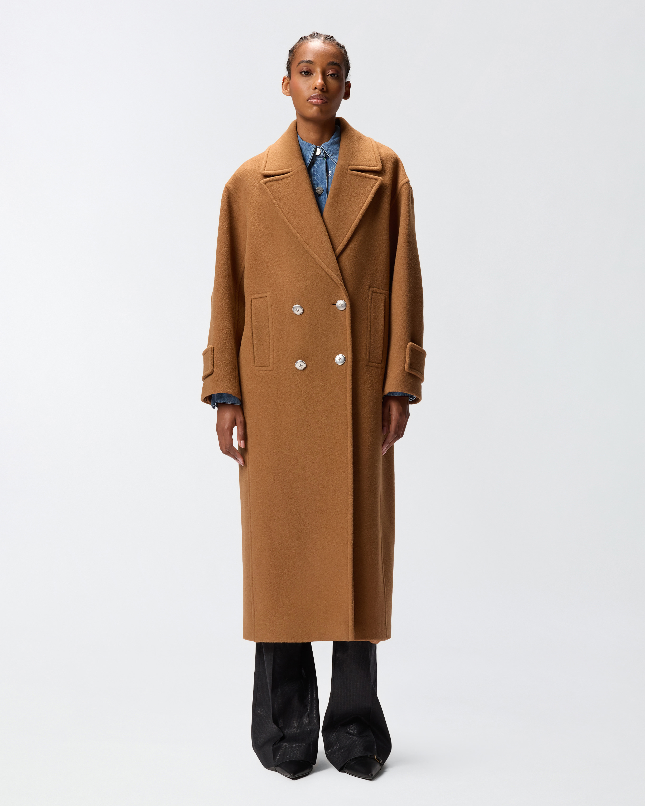 Long double-breasted coat in blended woolen cloth. PINKO Brown