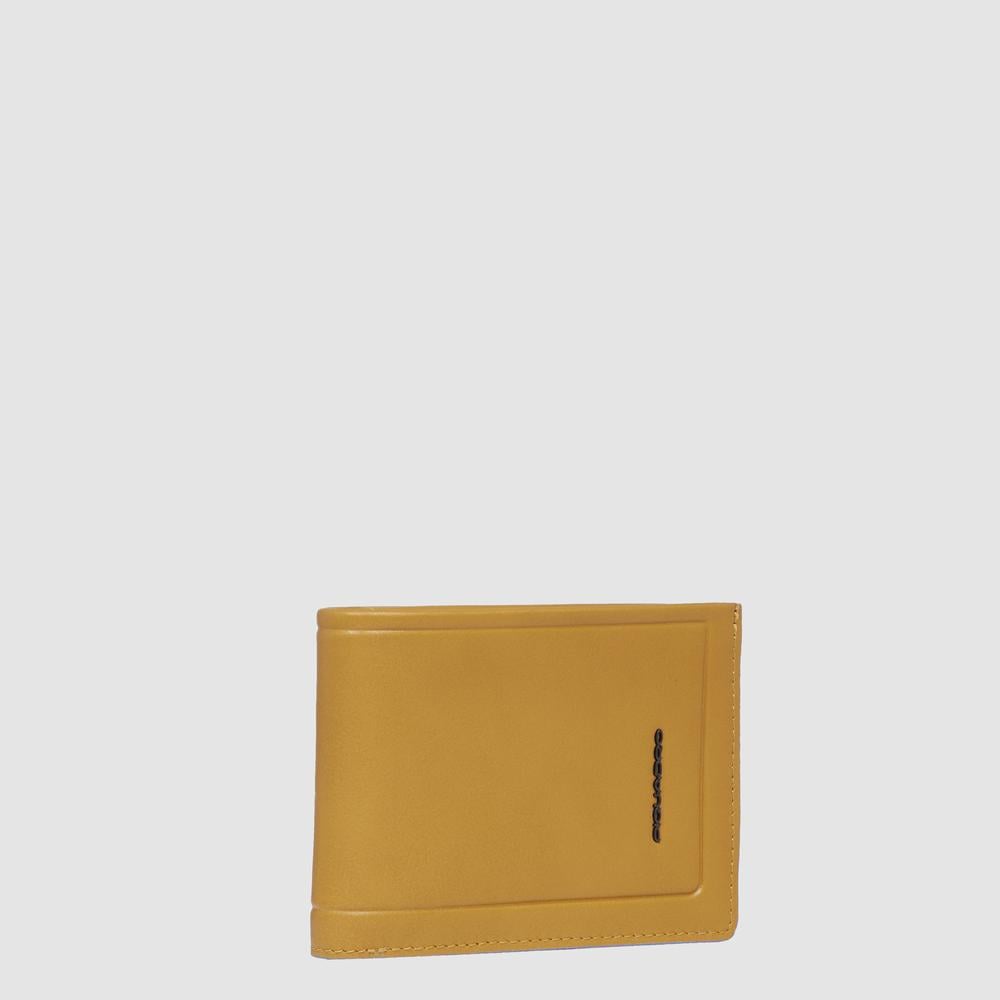 Men's wallet with ID card holder flap, coin pocket, credit card slots, and RFID protection PIQUADRO Yellow
