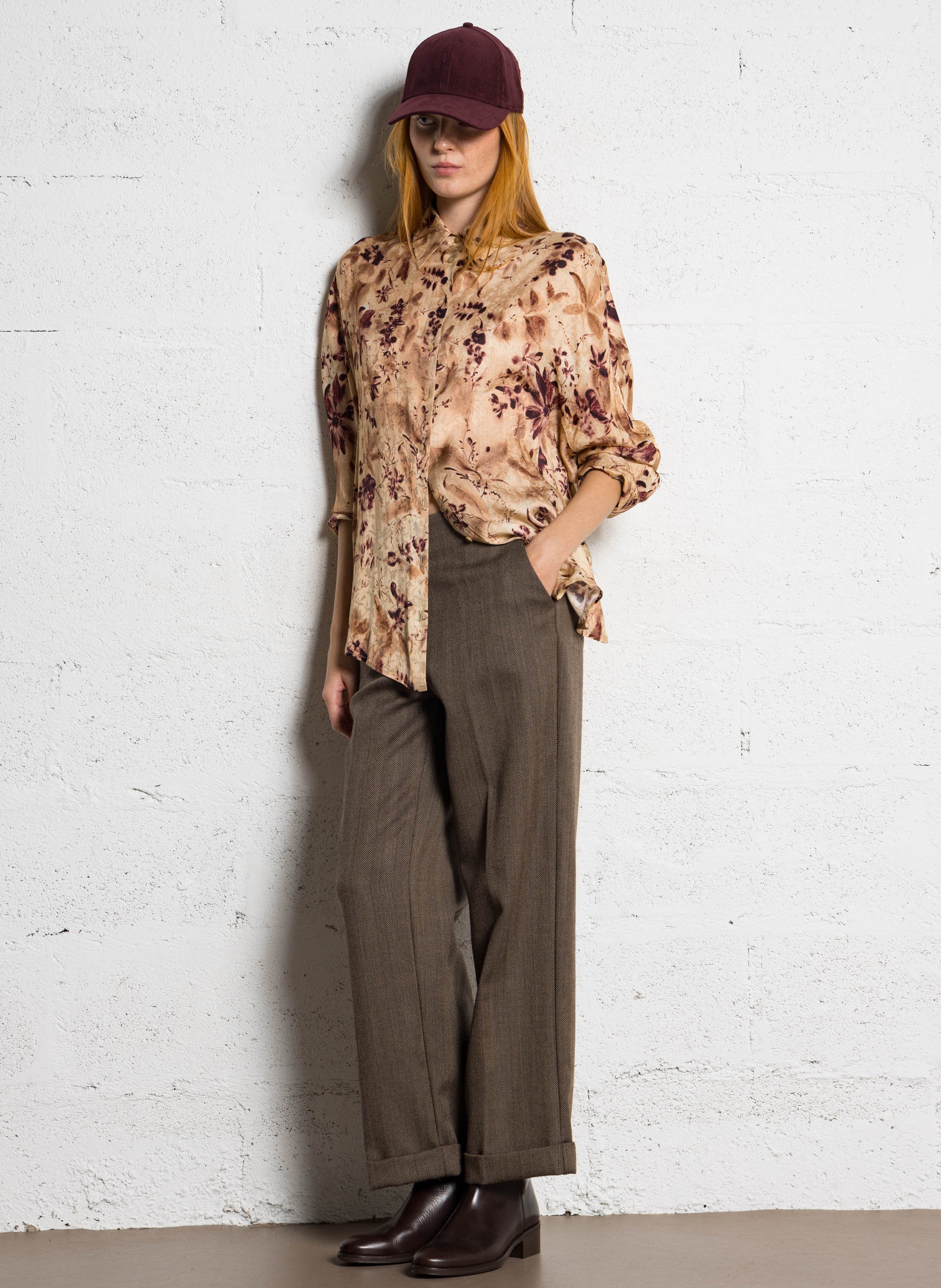 Pantalon droit jacquard imprimé en laine MOMONI Marron