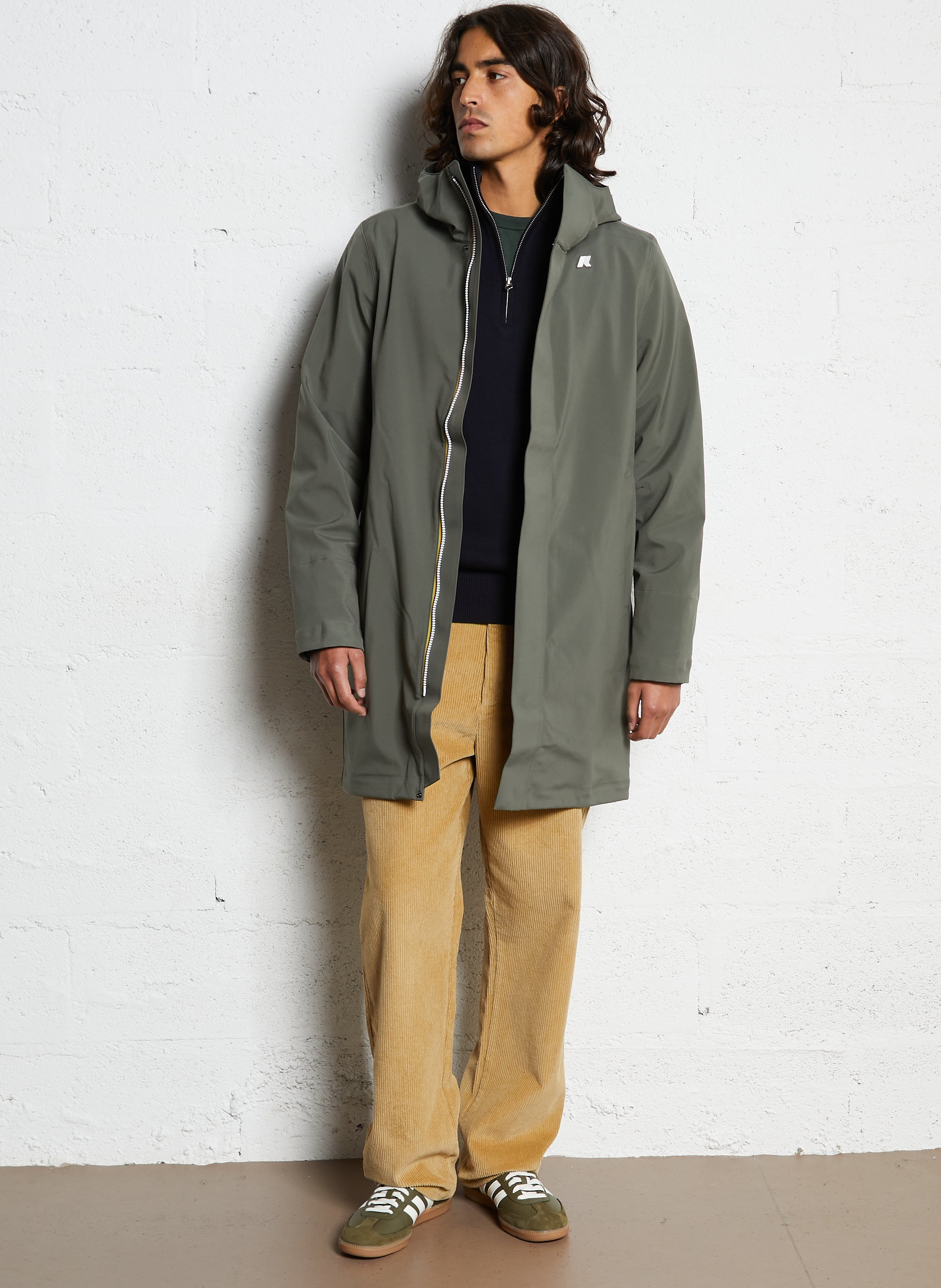 Parka with high collar and fitted hood K-WAY Green