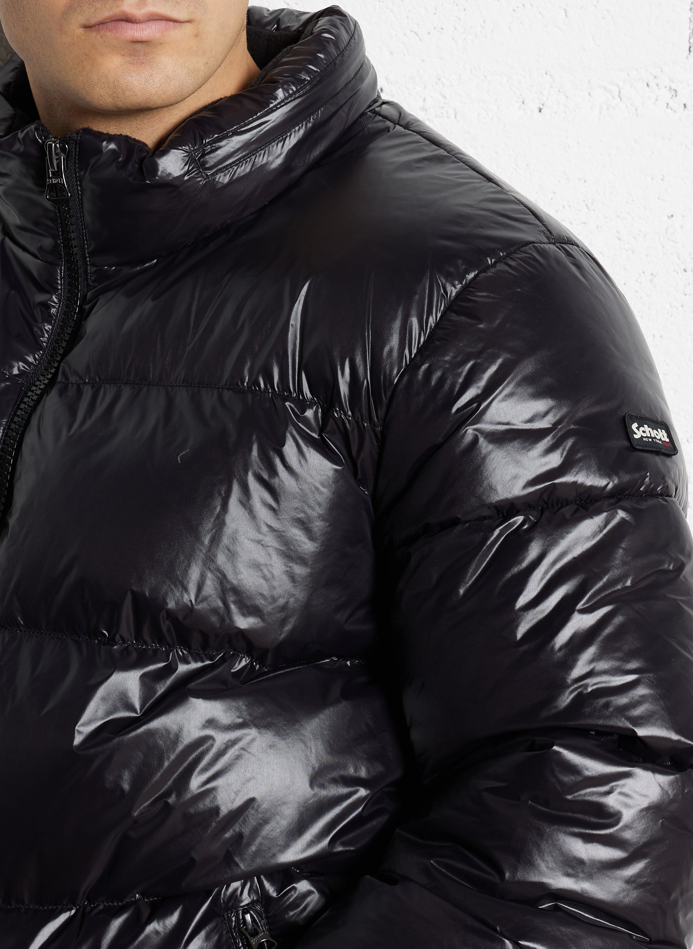 Doudoune droite matelassée brillante SCHOTT Noir
