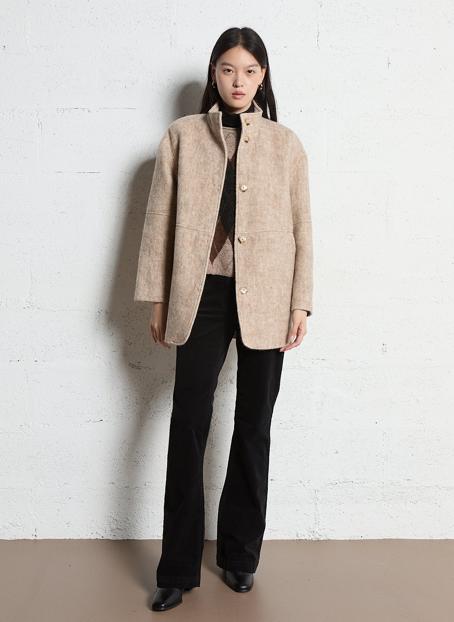 Solid straight coat with high collar MAISON 123 White