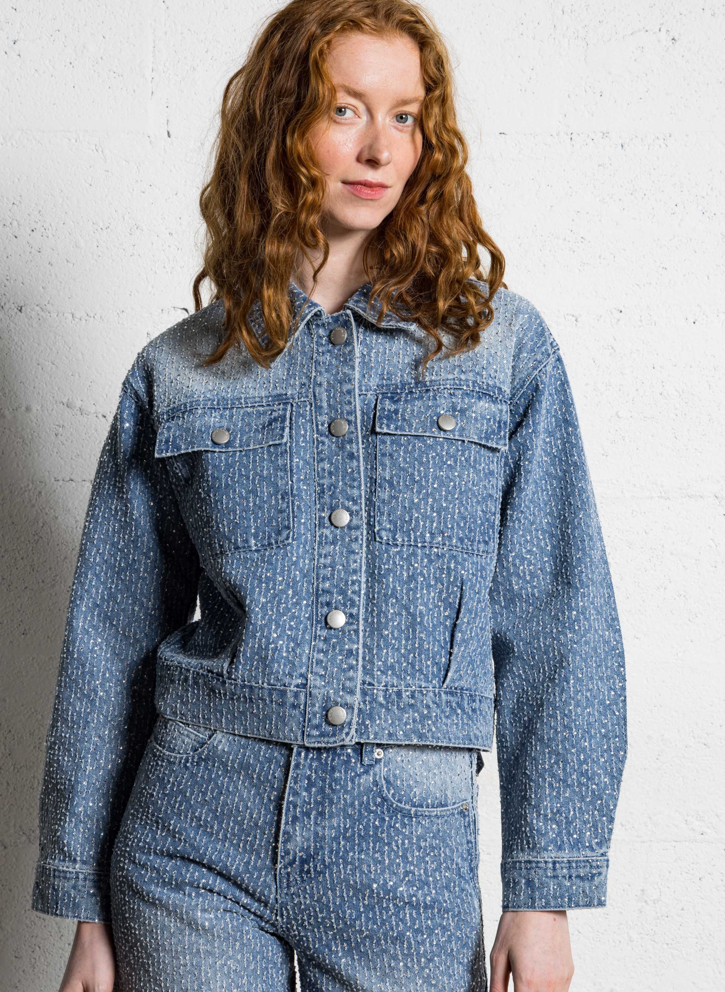 Veste en jean à strass SUNCOO Bleu