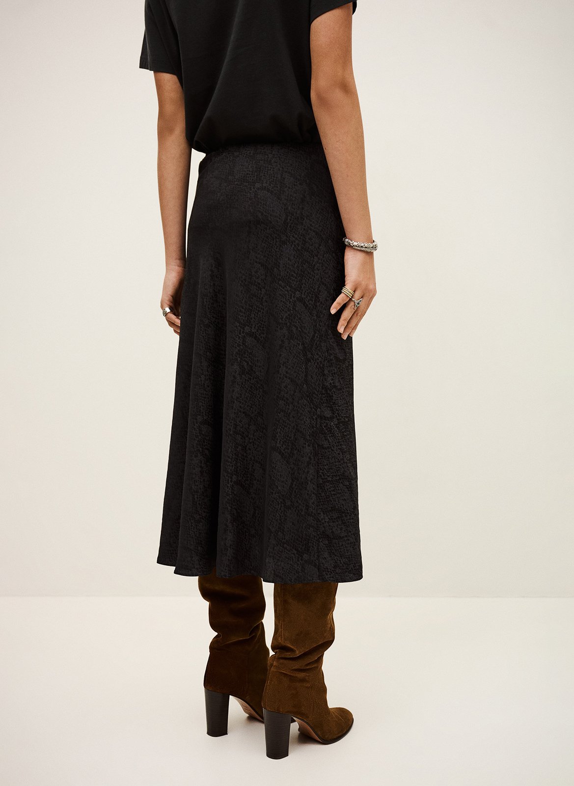 Jupe midi fluide jacquard python BA&SH Noir