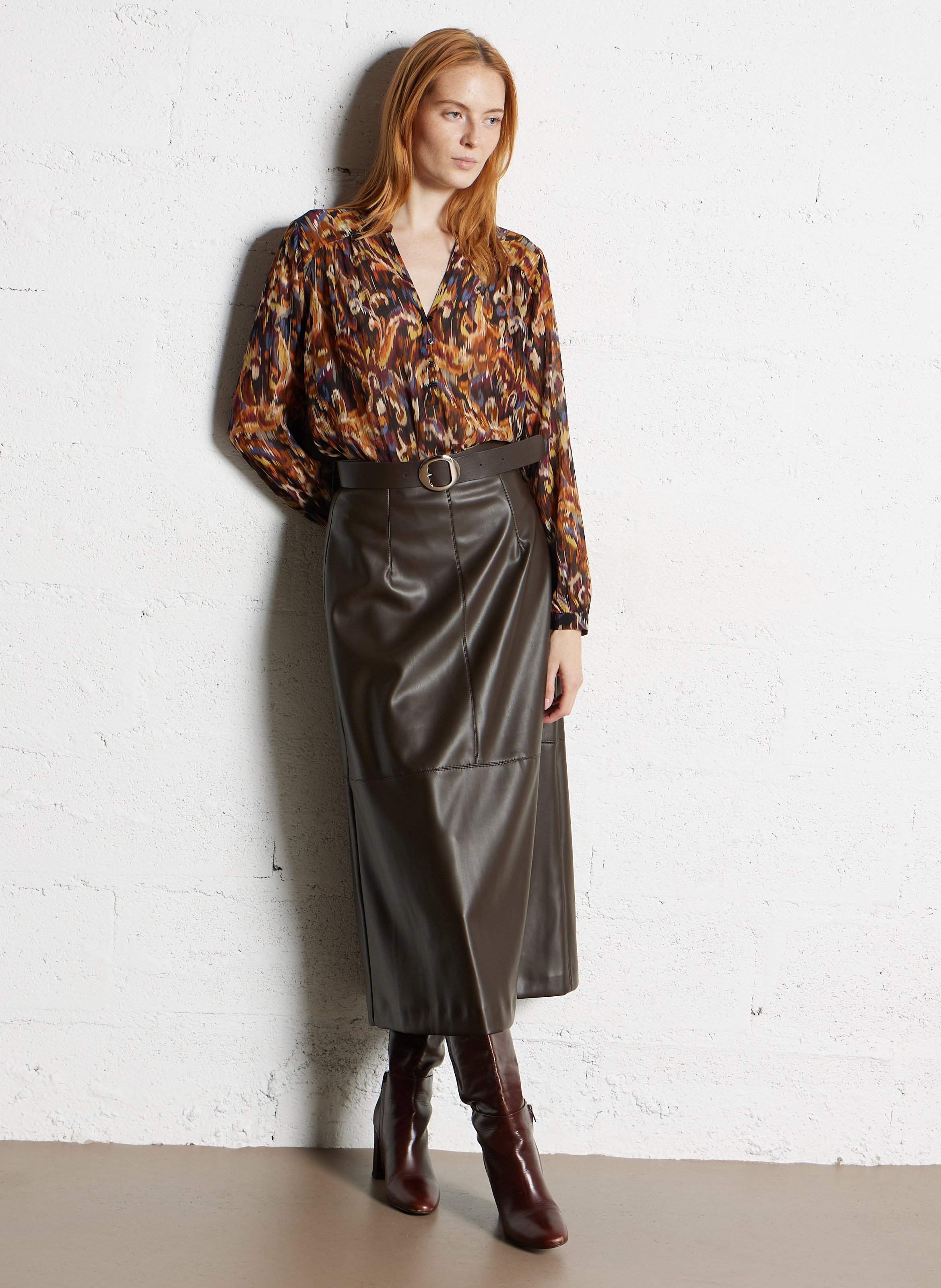 Jupe longue effet cuir IMPERIAL Marron