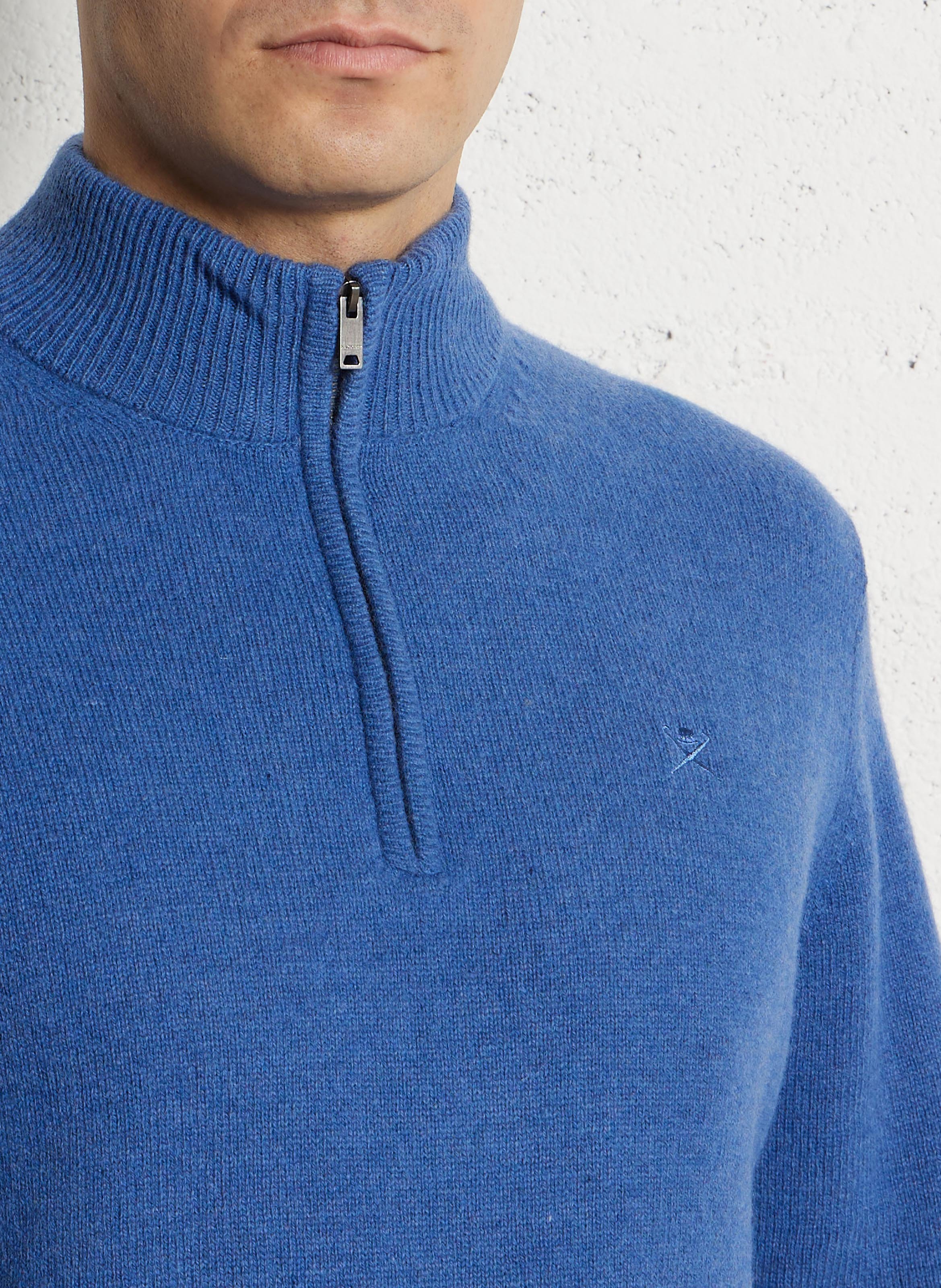 Pull col montant zippé en laine HACKETT Bleu