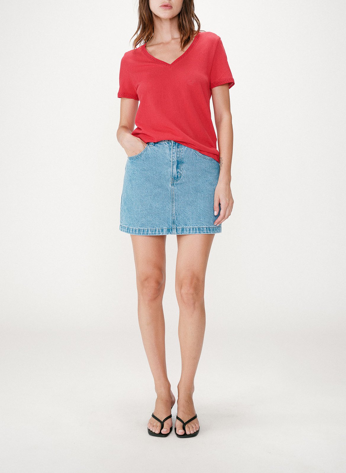 Tee-shirt col v en coton mélangé GRACE ET MILA Rot