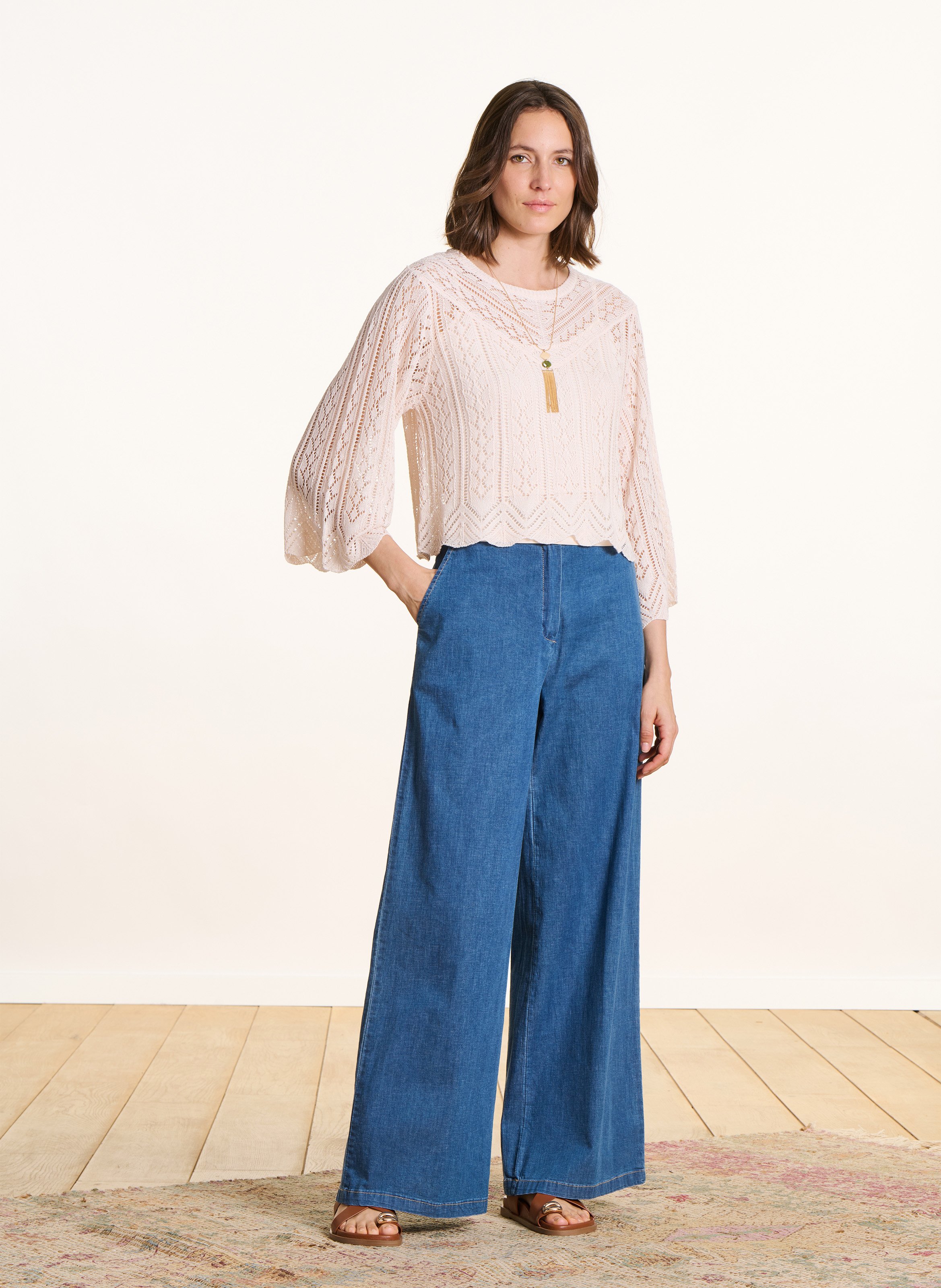 Pull oversize col bateau LA FEE MARABOUTEE Blanc