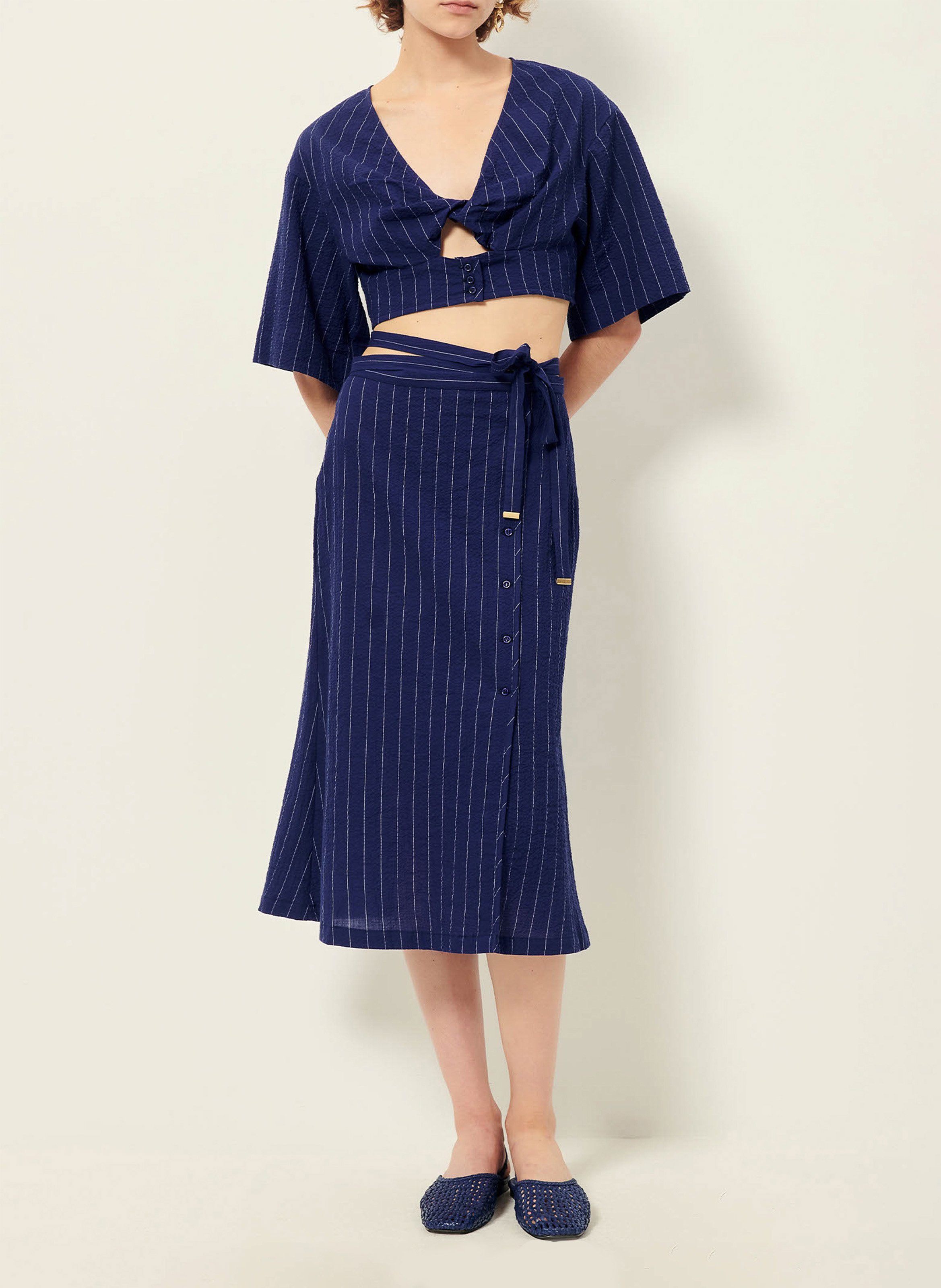 Gestreepte knoop top. SESSUN Blauw