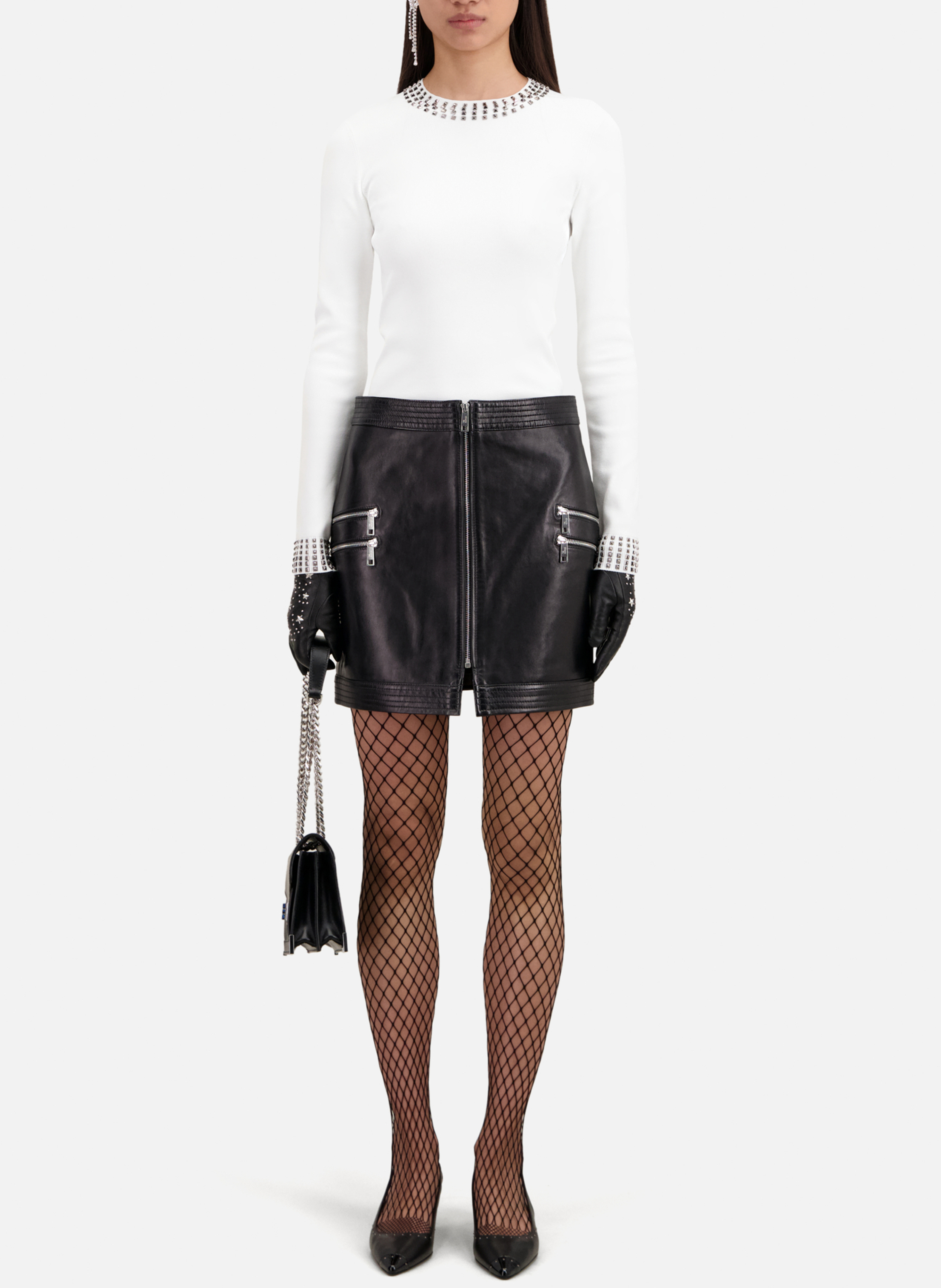 Jupe courte taille haute en cuir THE KOOPLES Noir