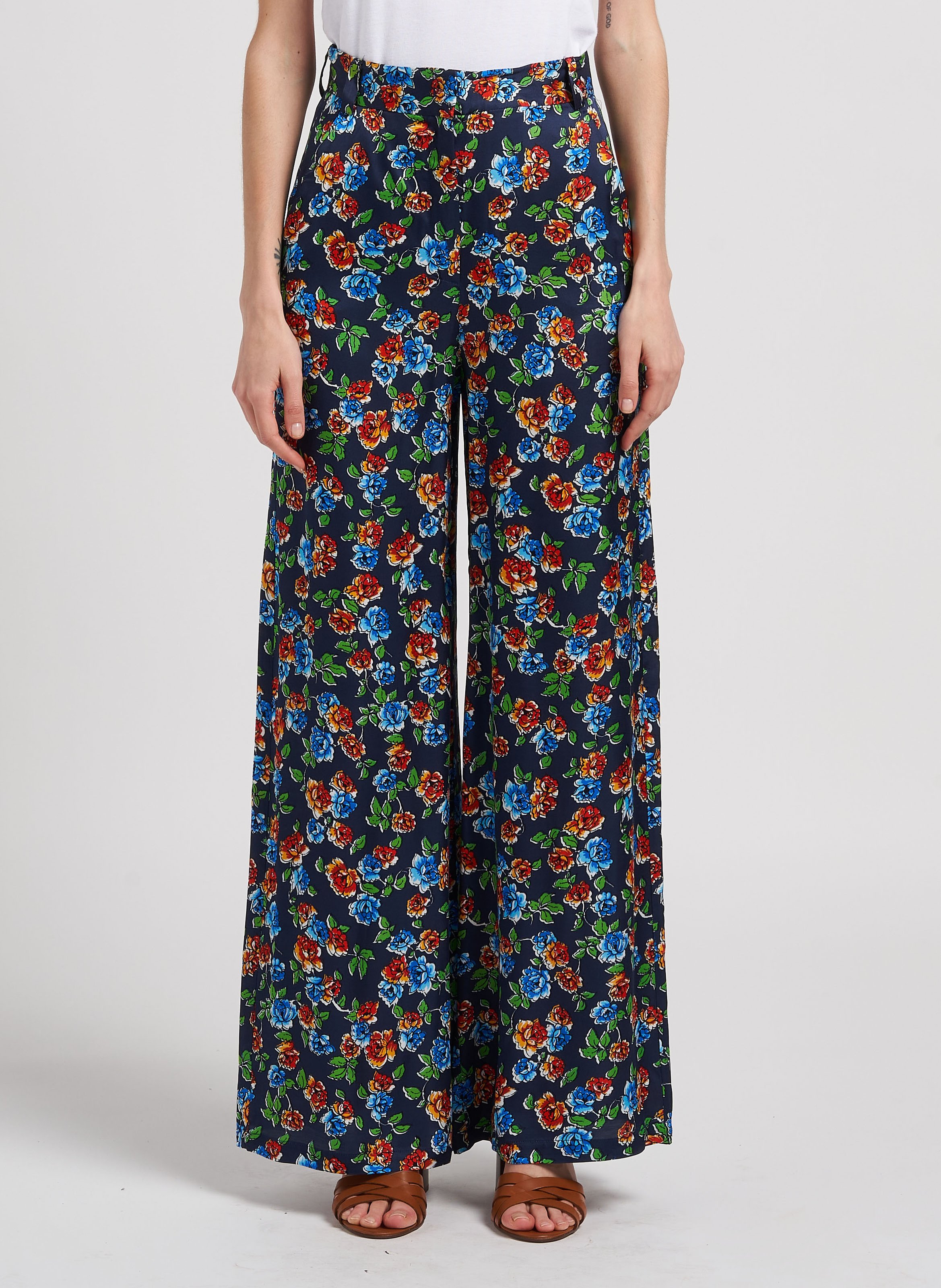 Pantalon large satiné à fleurs MAX&Co. Multicolore