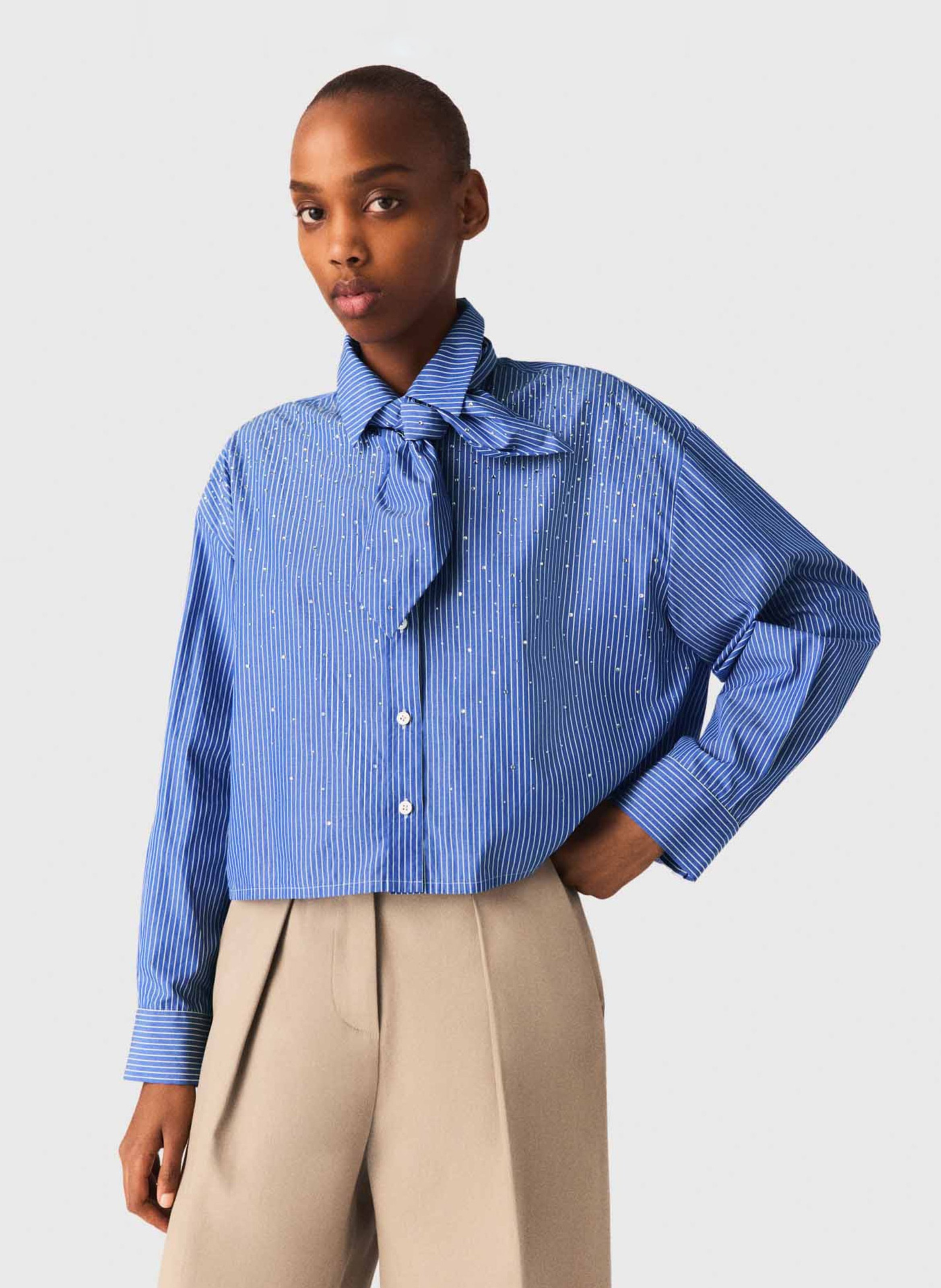 Oversized, katoenen blouse met klassieke kraag MAJE Blauw