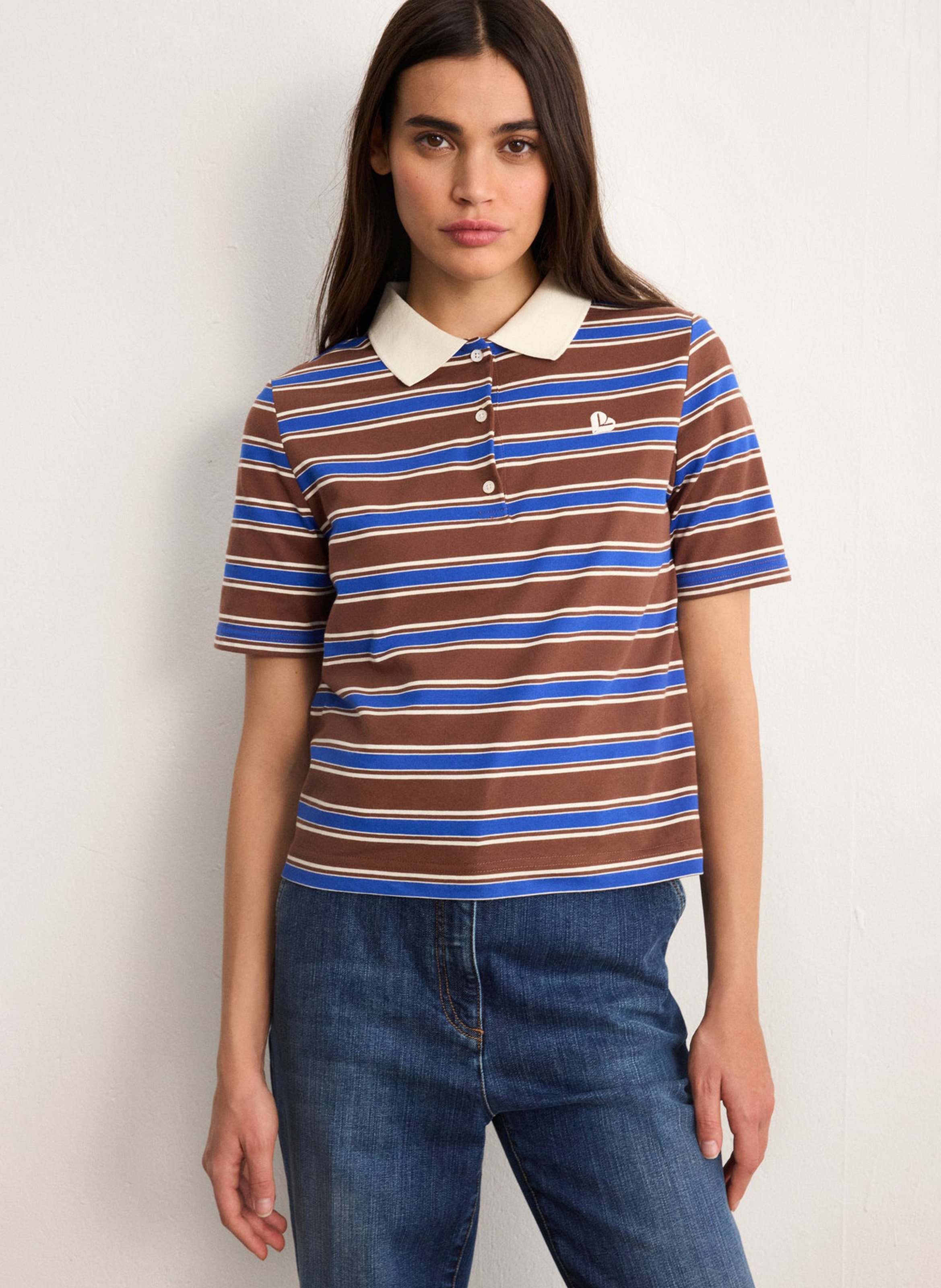 Striped straight fit cotton blend polo PABLO