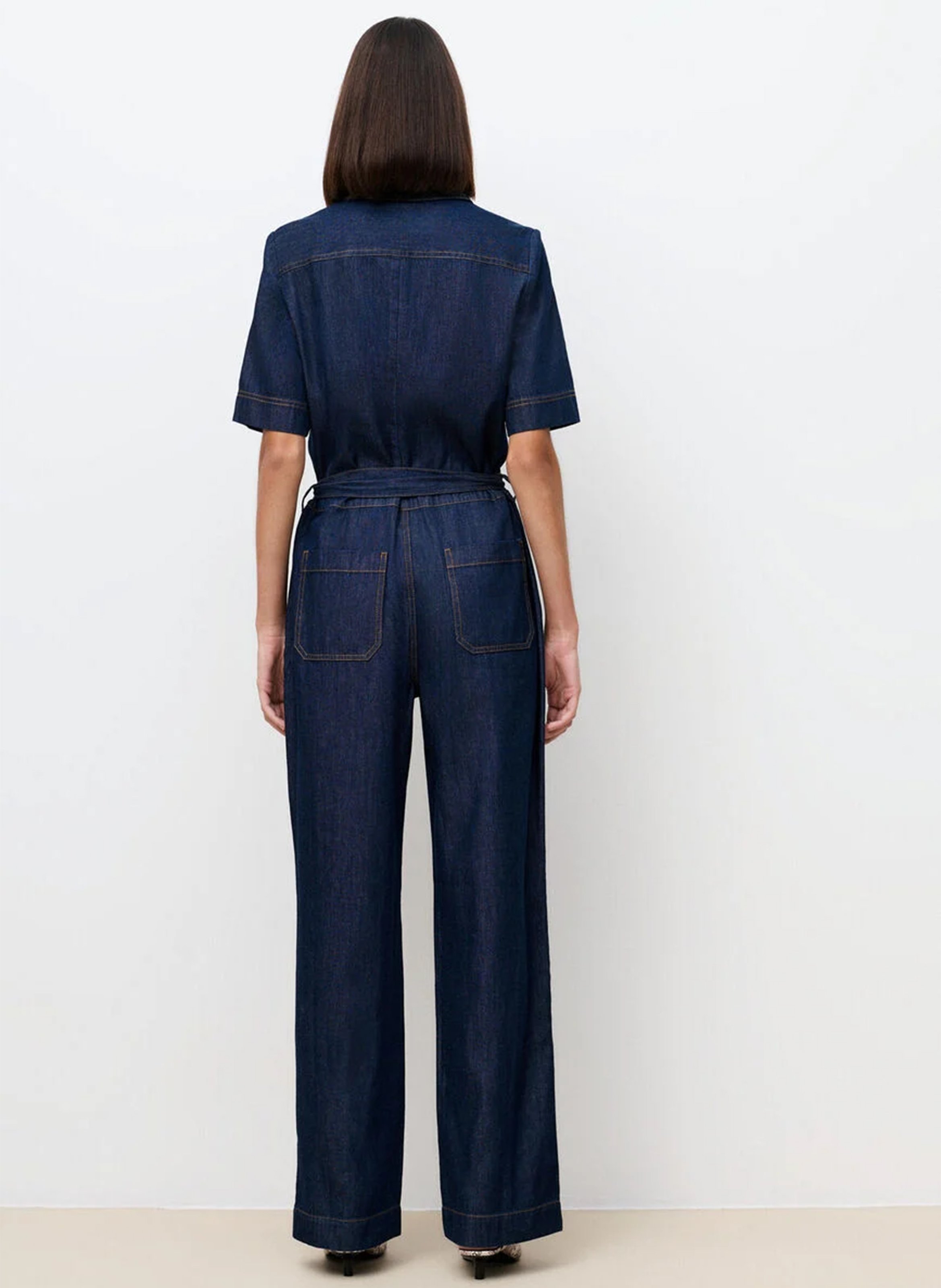 Straight cotton jumpsuit with classic collar CAROLL Blue