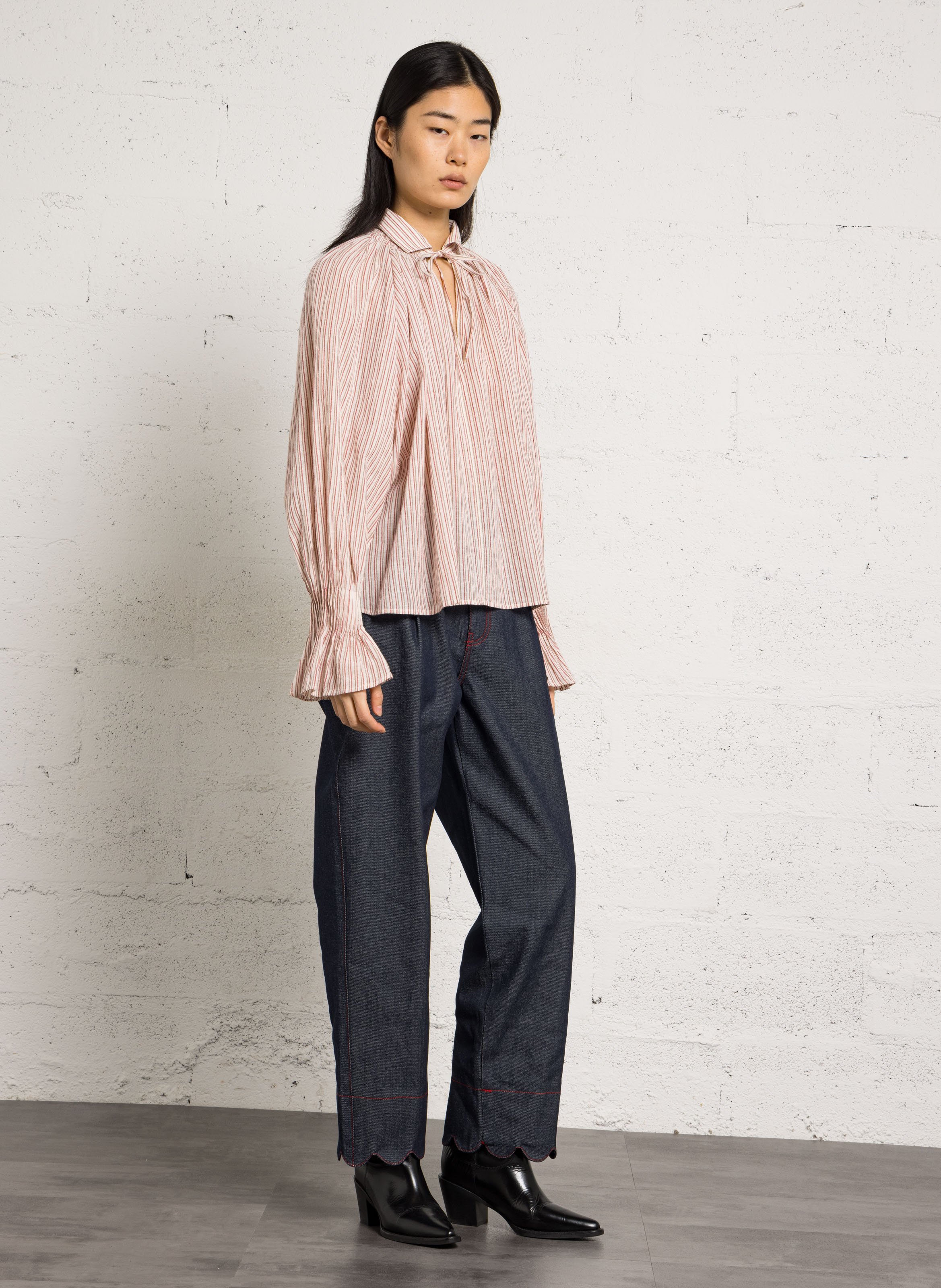 Blouse col tunisien en coton mélangé LAURENCE BRAS Beige