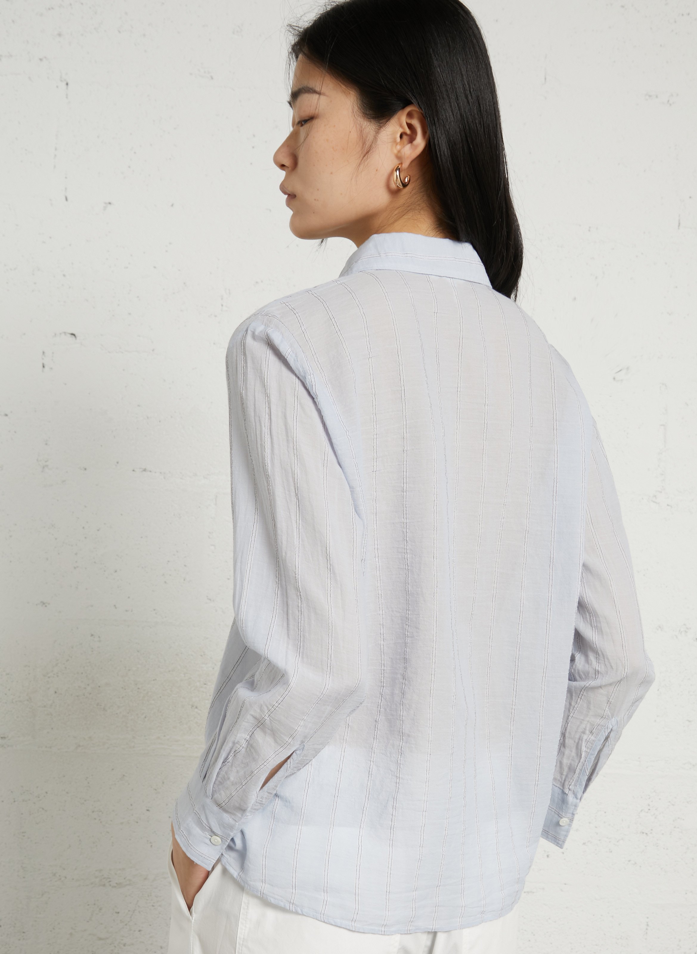 Chemise droite col classique en coton rayé DIEGA Bleu