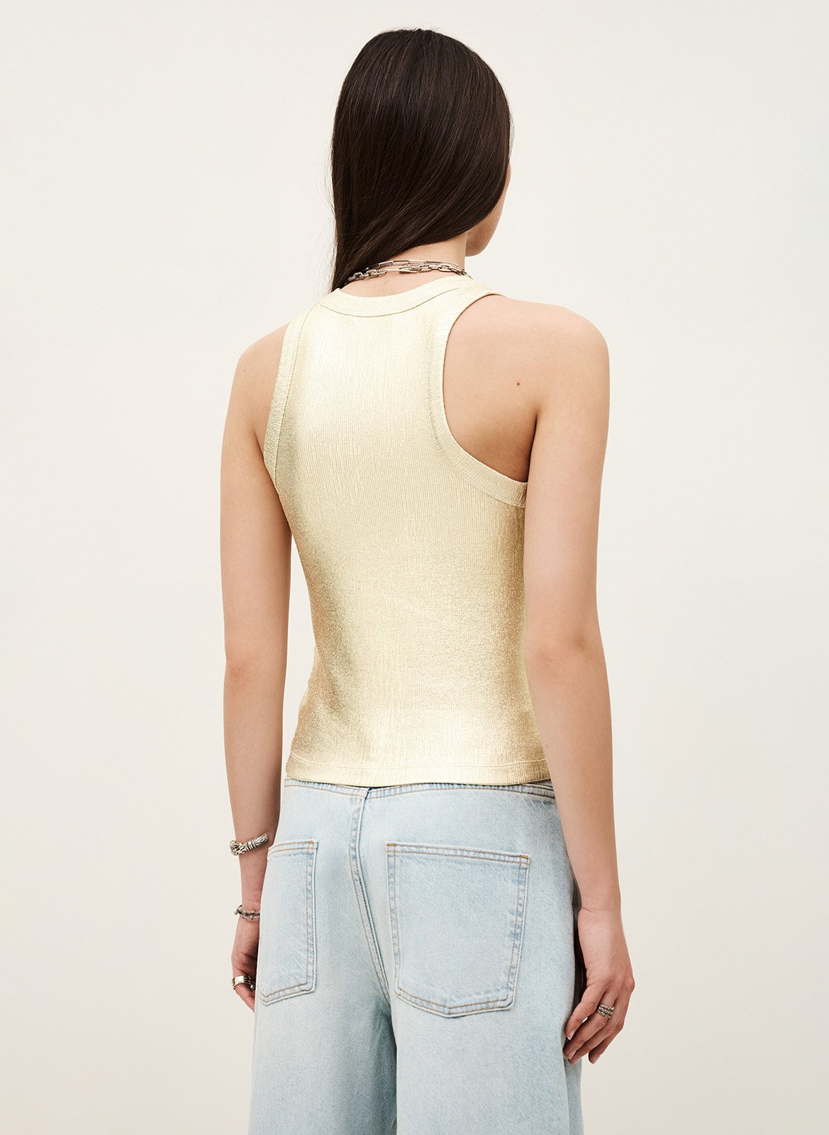 Mouwloze ronde hals glanzende top BA&SH Goudkleurig