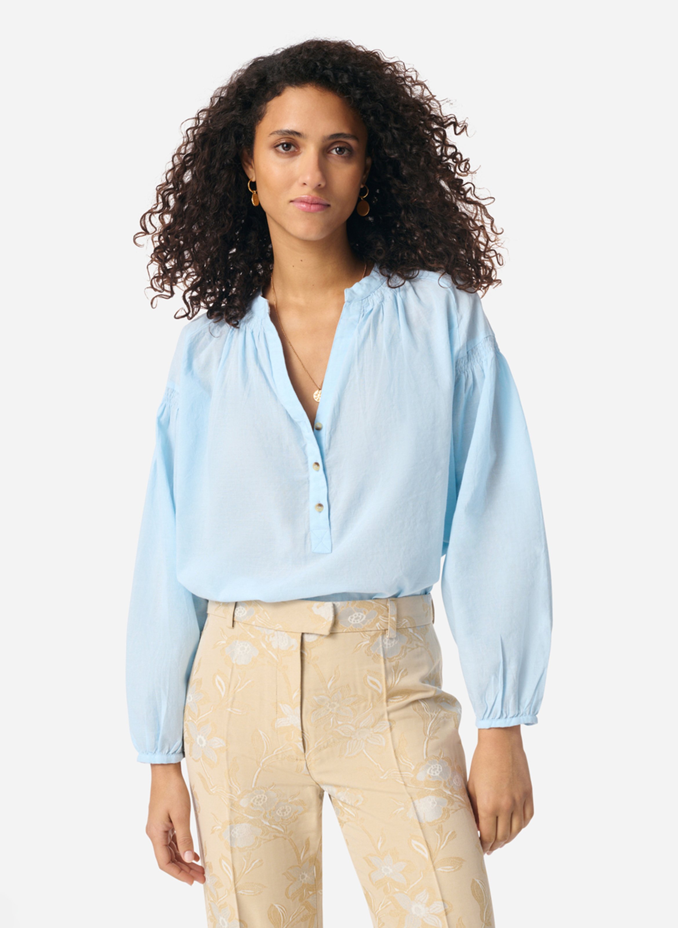 Blouse droite col rond en coton VANESSA BRUNO Bleu