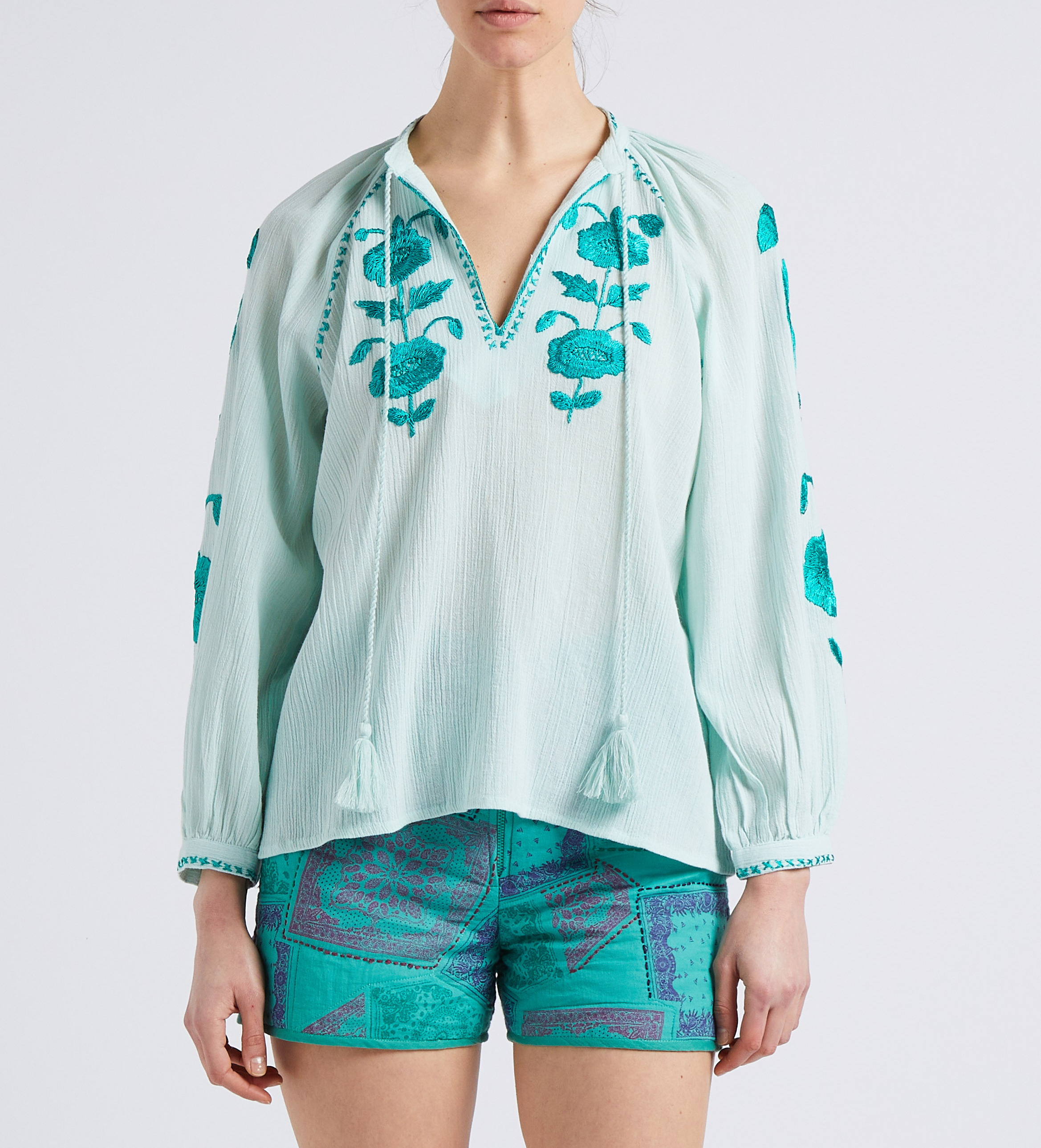 Blouse col  tunisien en coton ANTIK BATIK Bleu