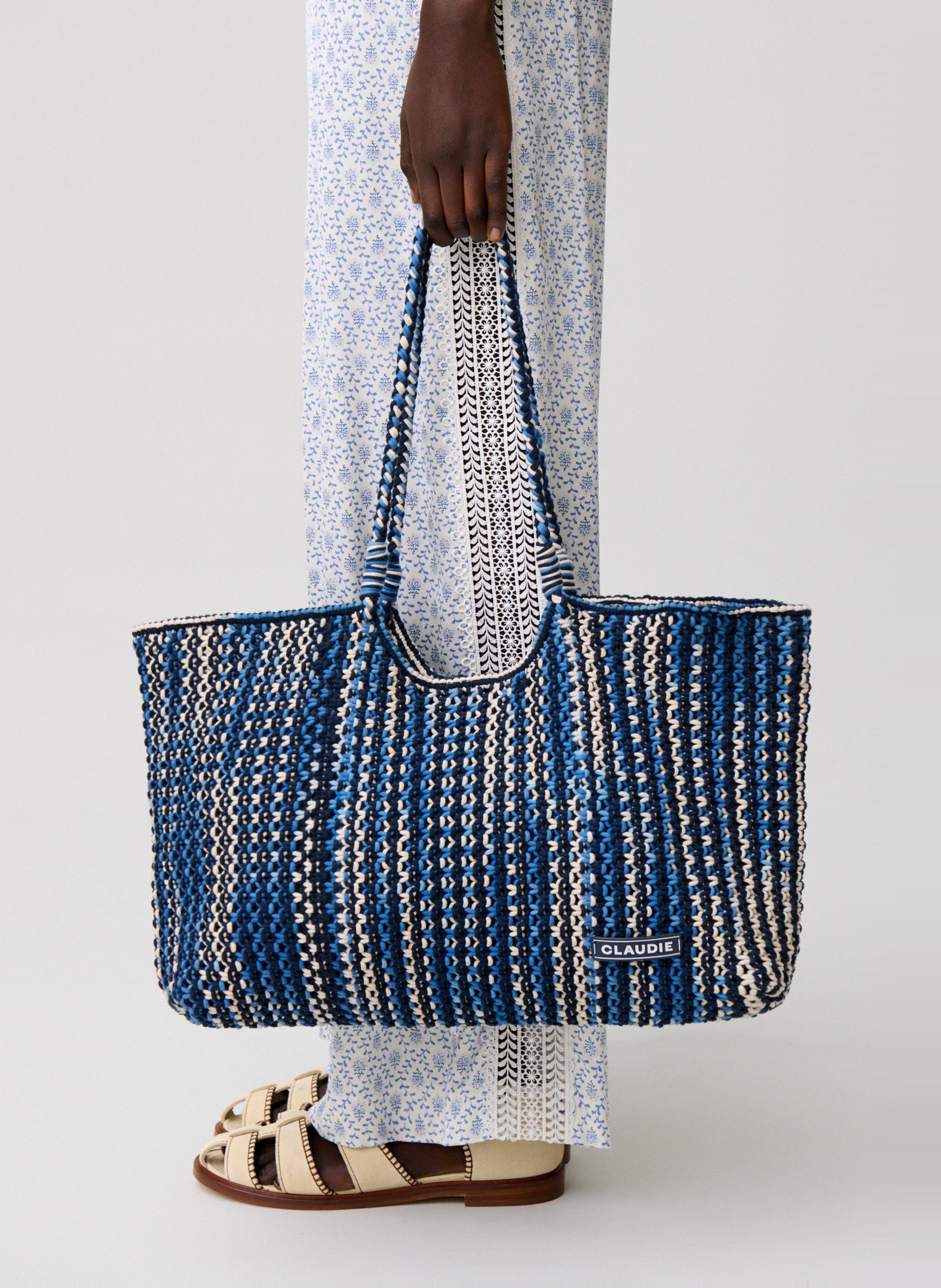 Sac cabas allongé tressé CLAUDIE PIERLOT Bleu