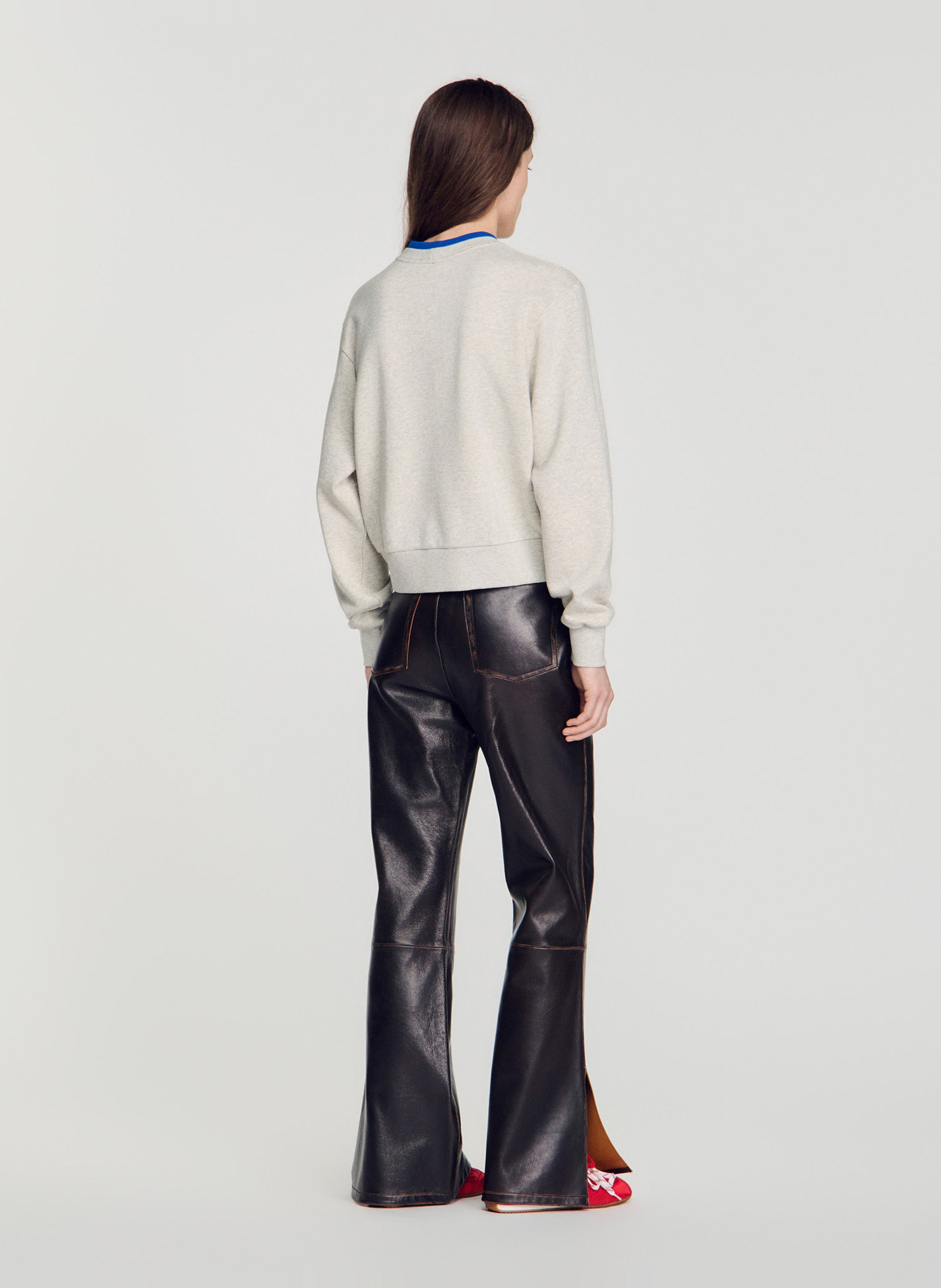 Sweater met ronde hals in effen katoen SANDRO Grijs