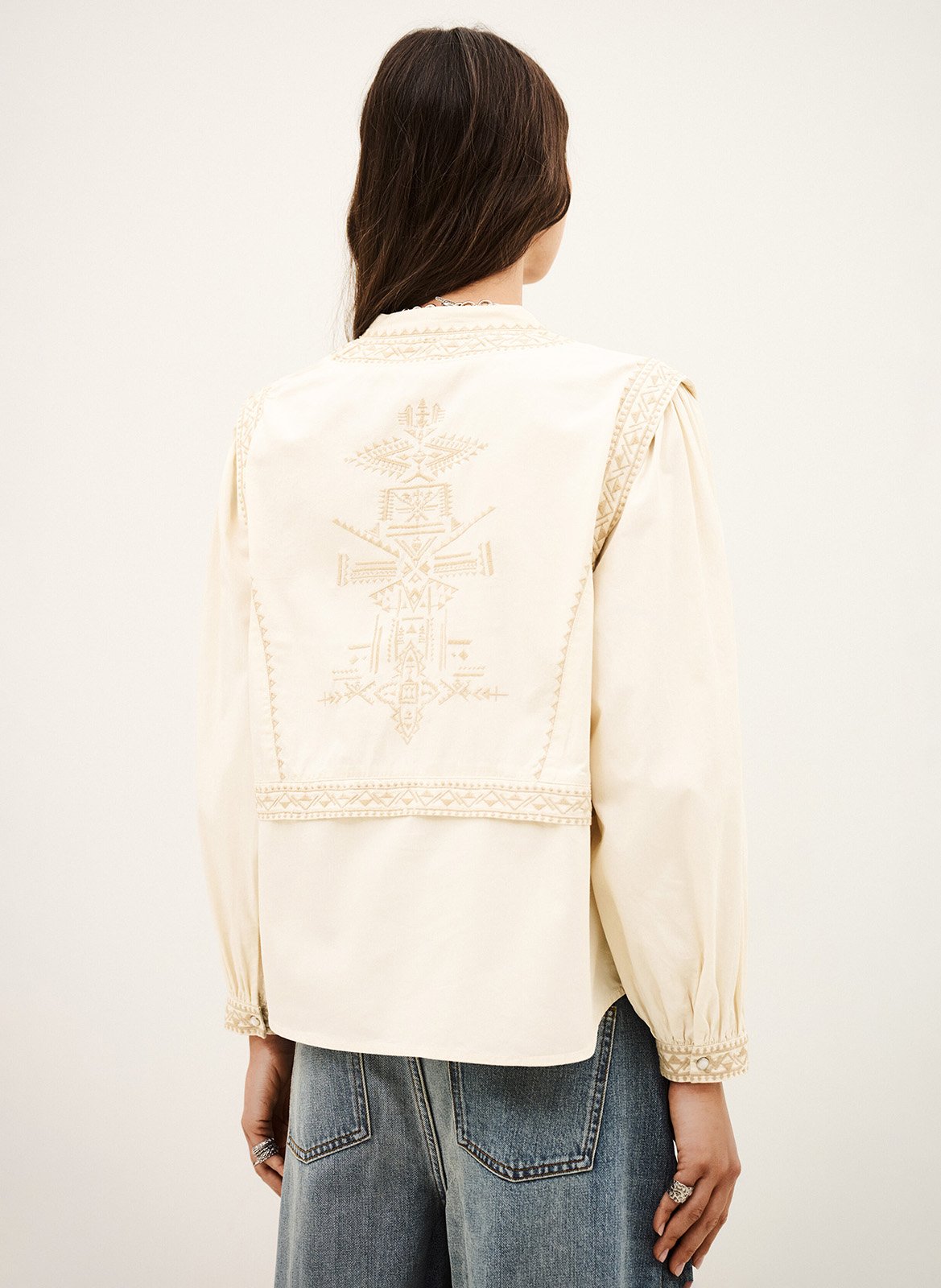 Henley-Bluse mit Stickerei BA&SH Beige