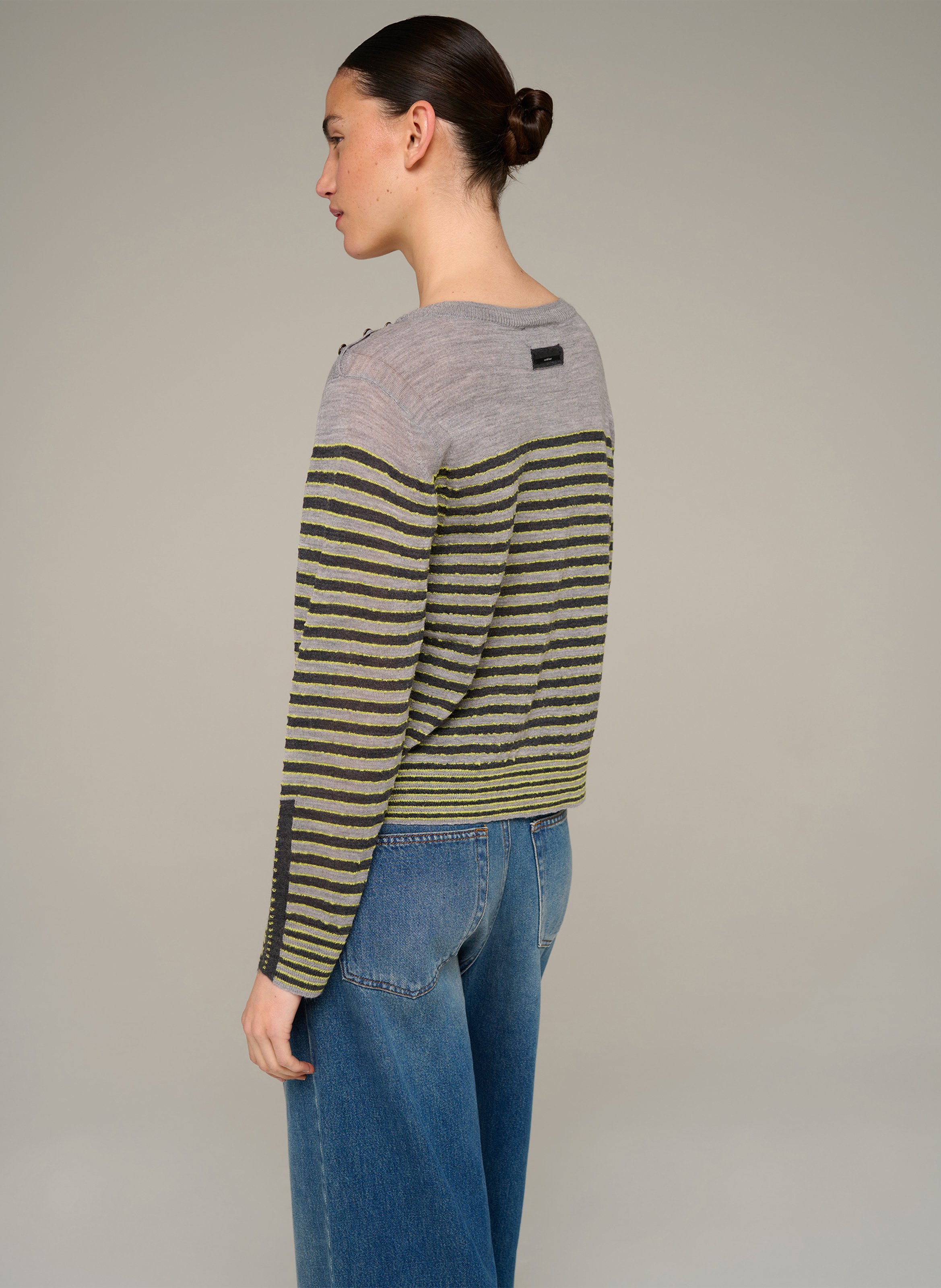 Gerader gestreifter Wollpullover COTELAC Grau