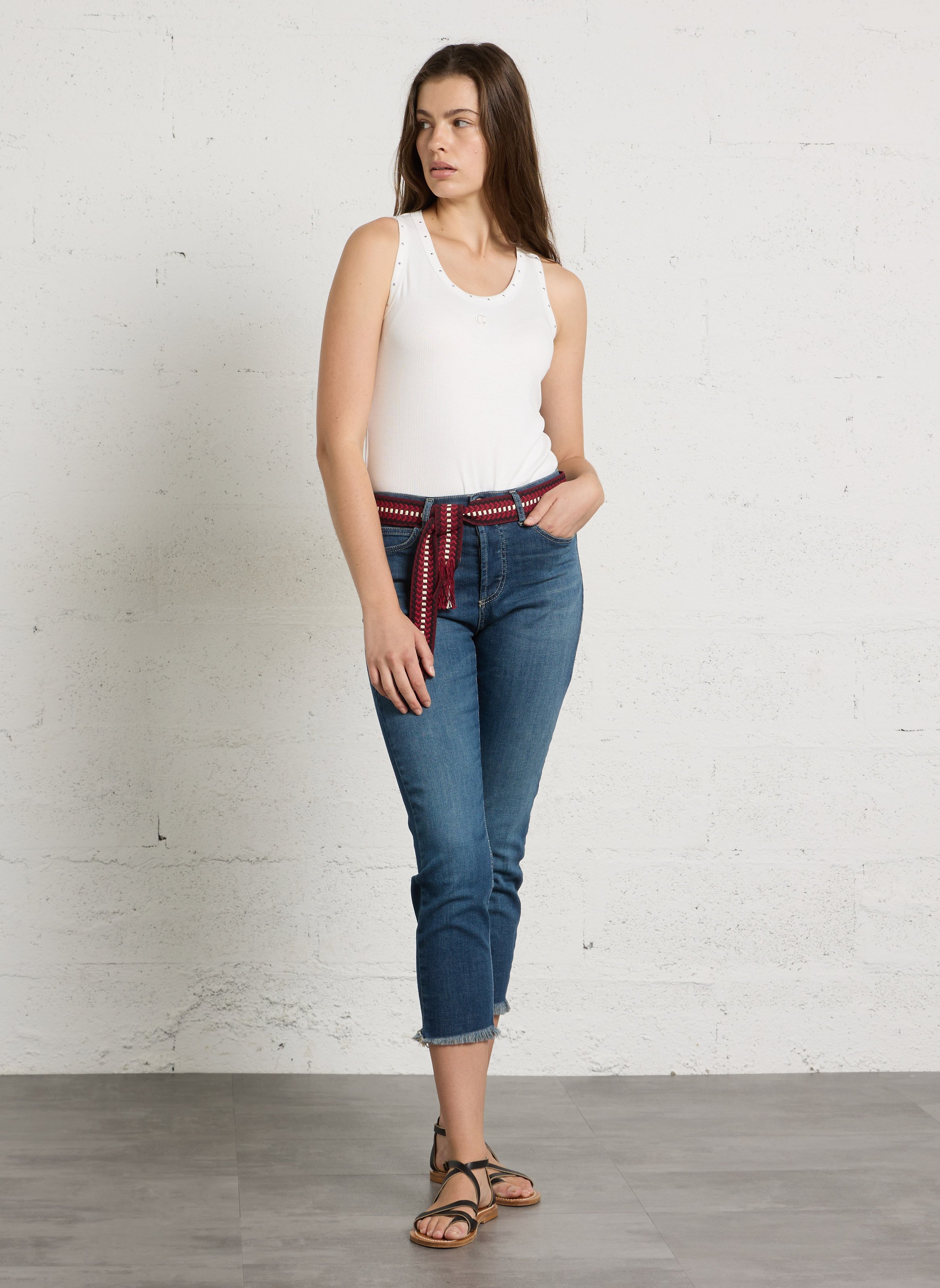 Schmale Jeans mit gewebtem Baumwollmischgürtel PLEASE Blau