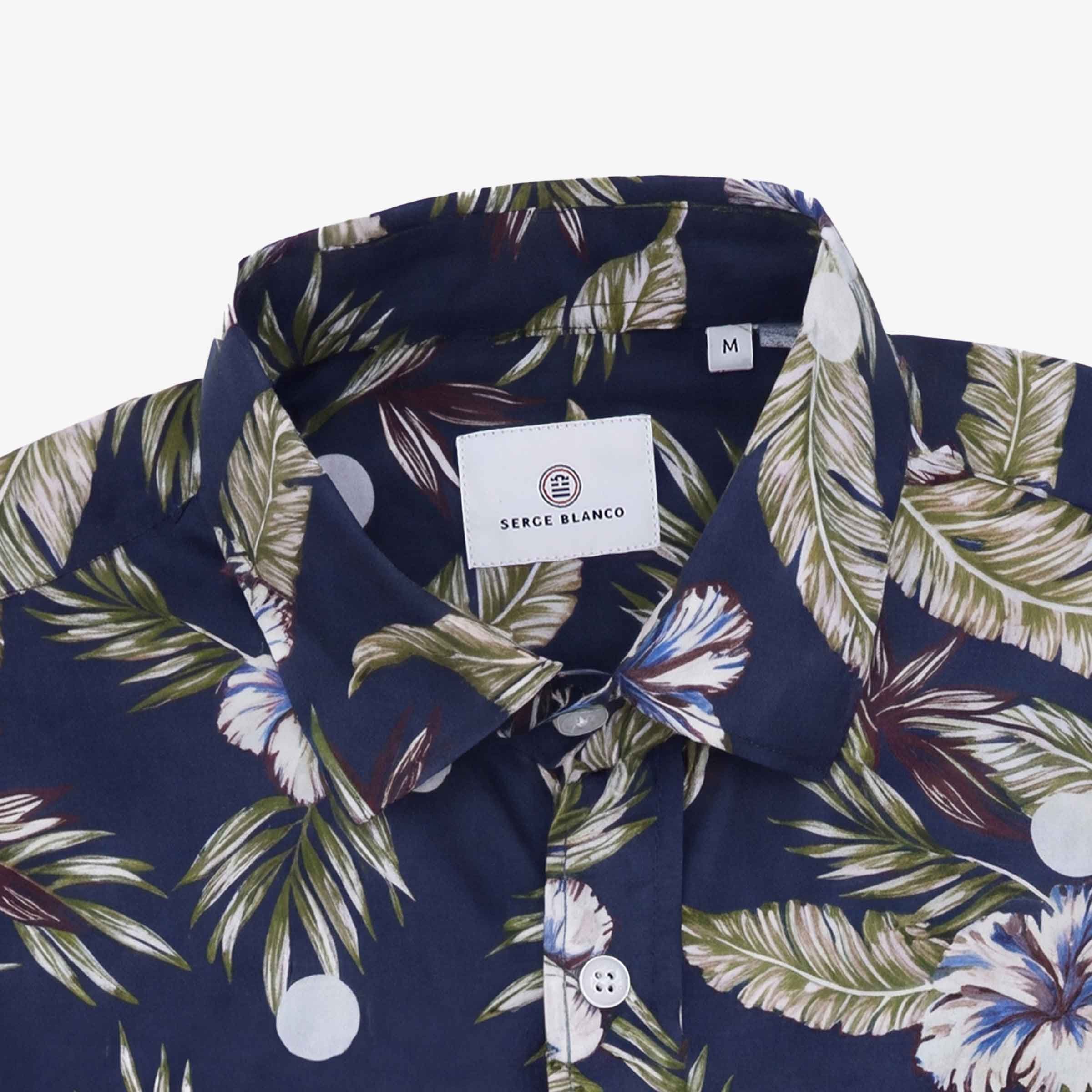 Chemise manches longues brodée en coton SERGE BLANCO Bleu