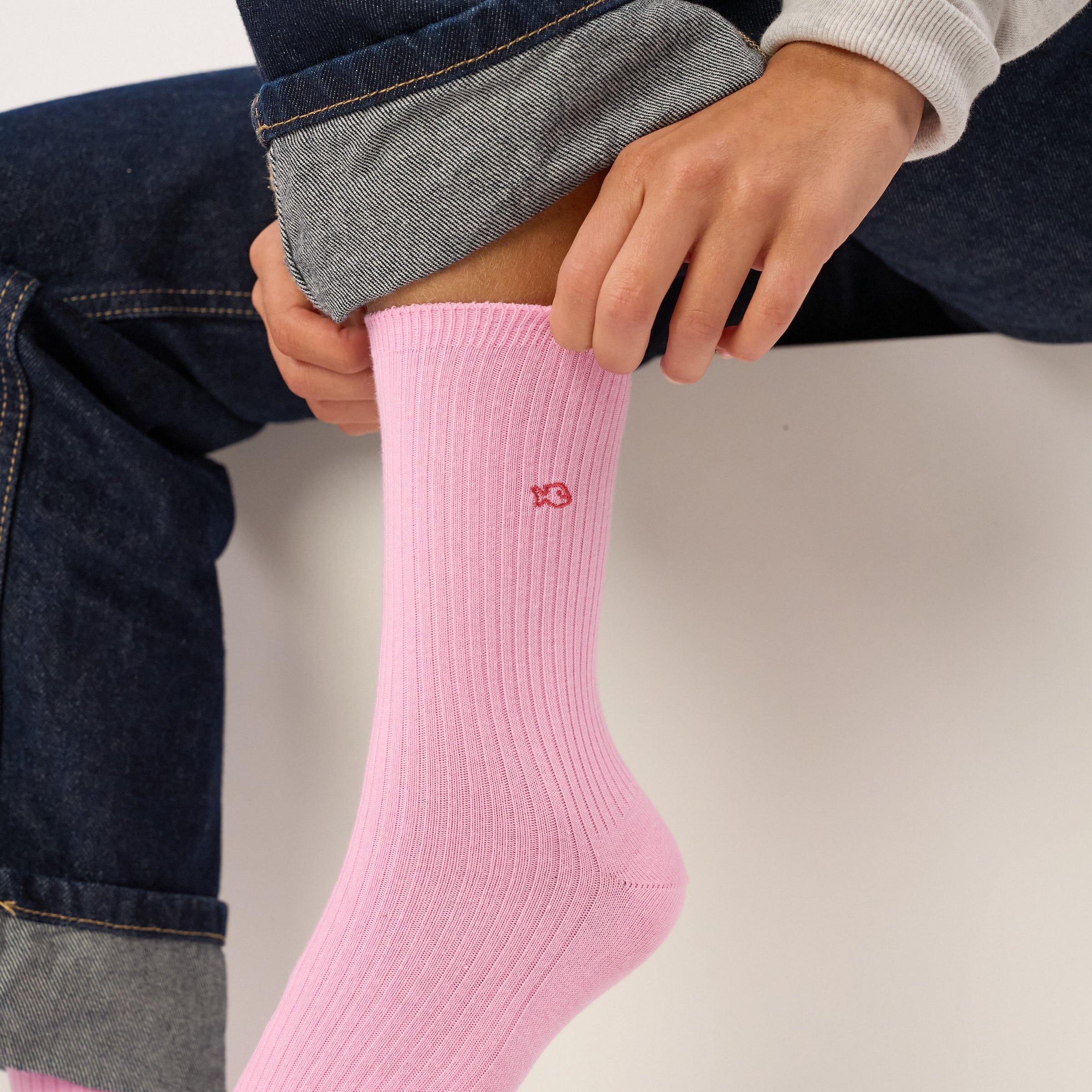 Ribbed Solid Combed Cotton Socks BILLYBELT Pink