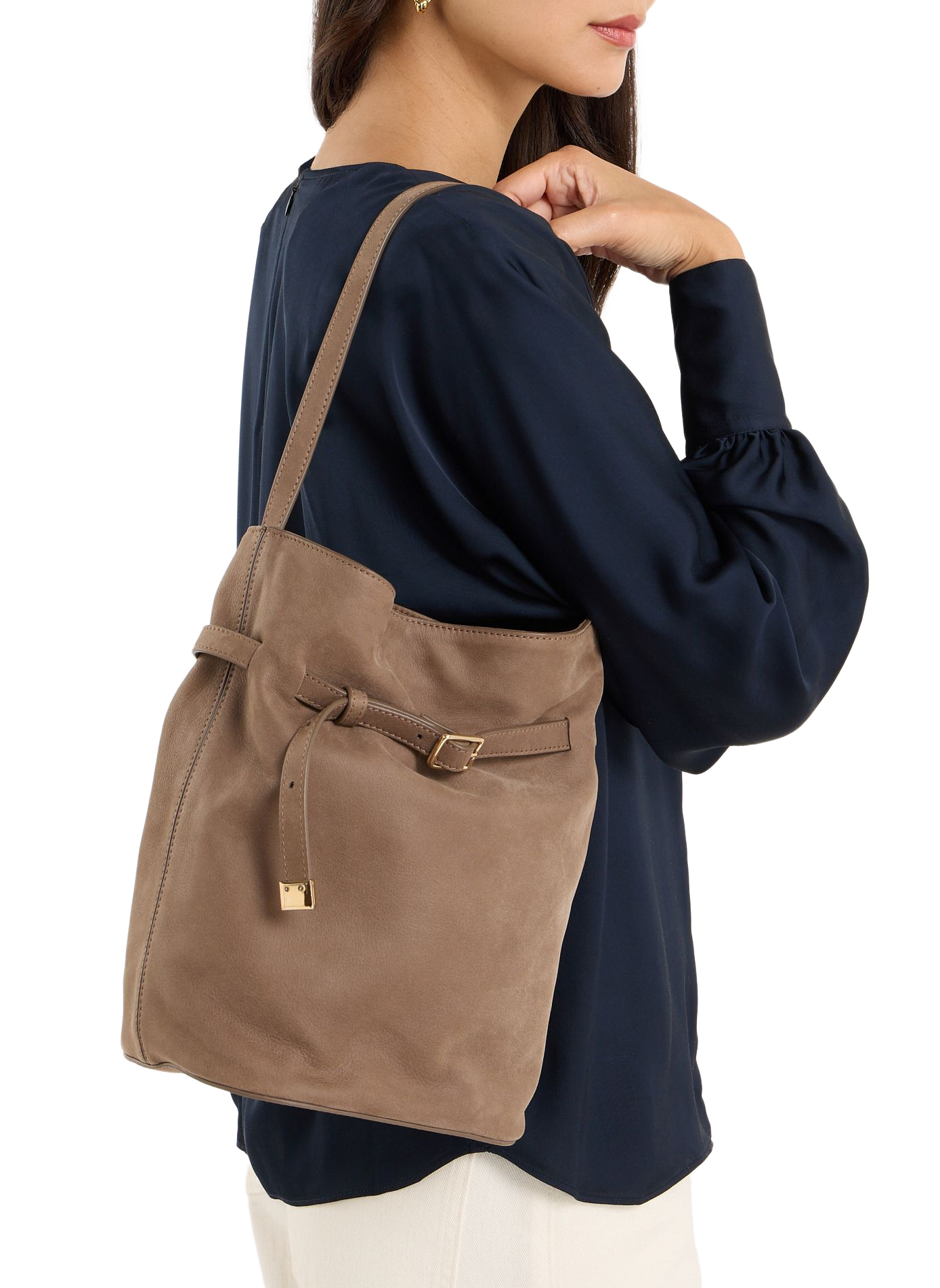 Ischi suede leather bucket bag SAISON 1865 Grey