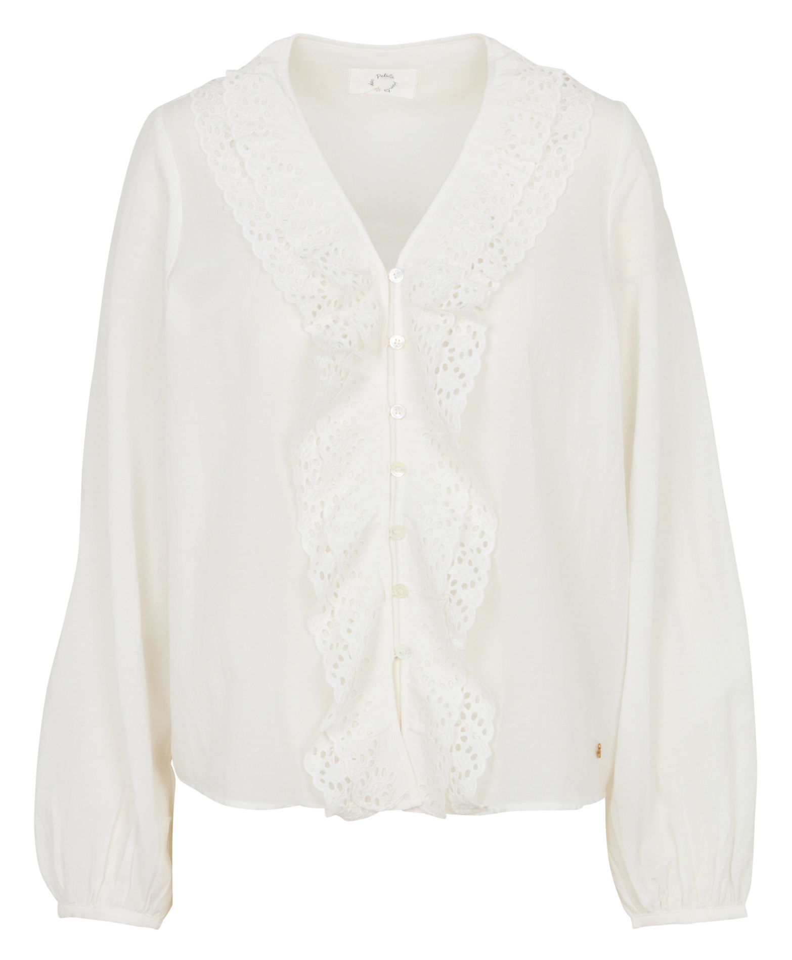 Blouse met geborduurde halslijn in gemengd katoen DES PETITS HAUTS Beige