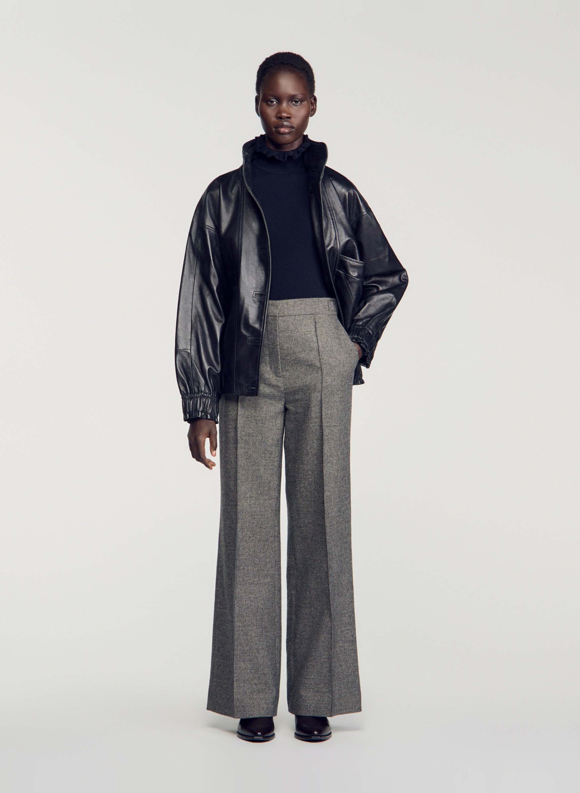Pantalon large en laine mélangée SANDRO Gris