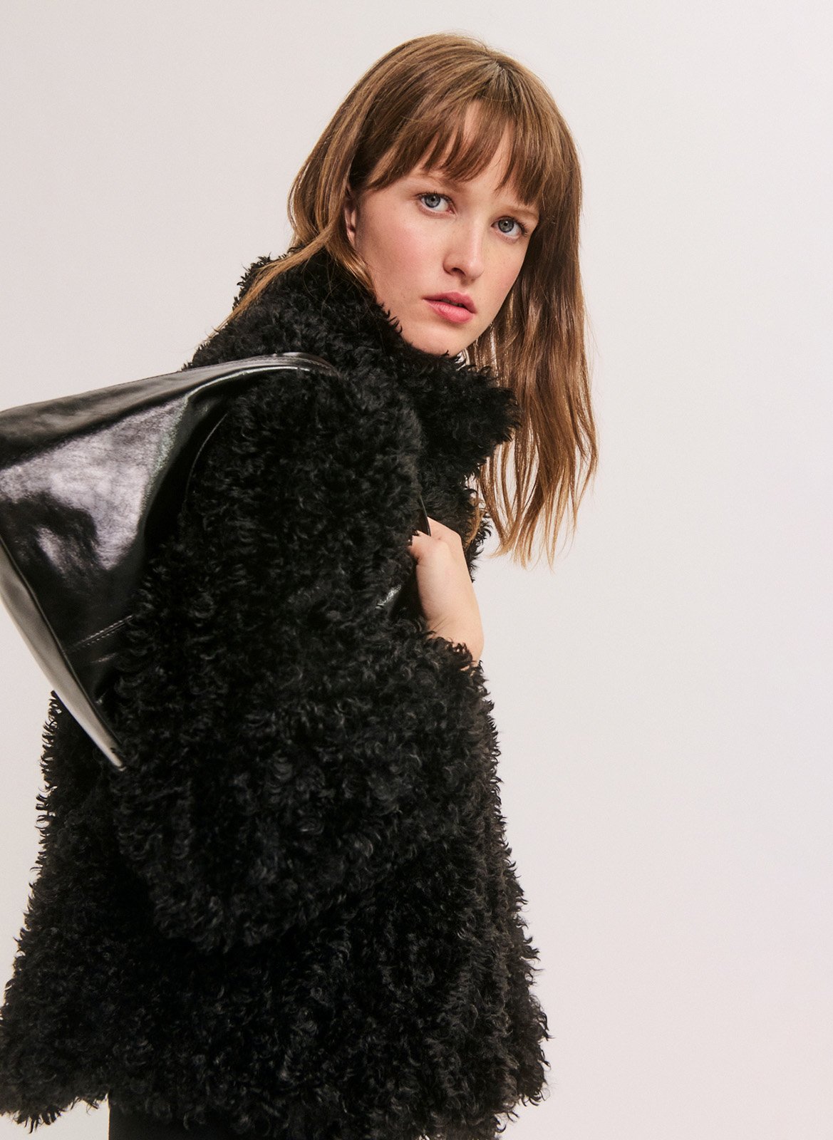 Manteau col montant effet fourrure PABLO Noir