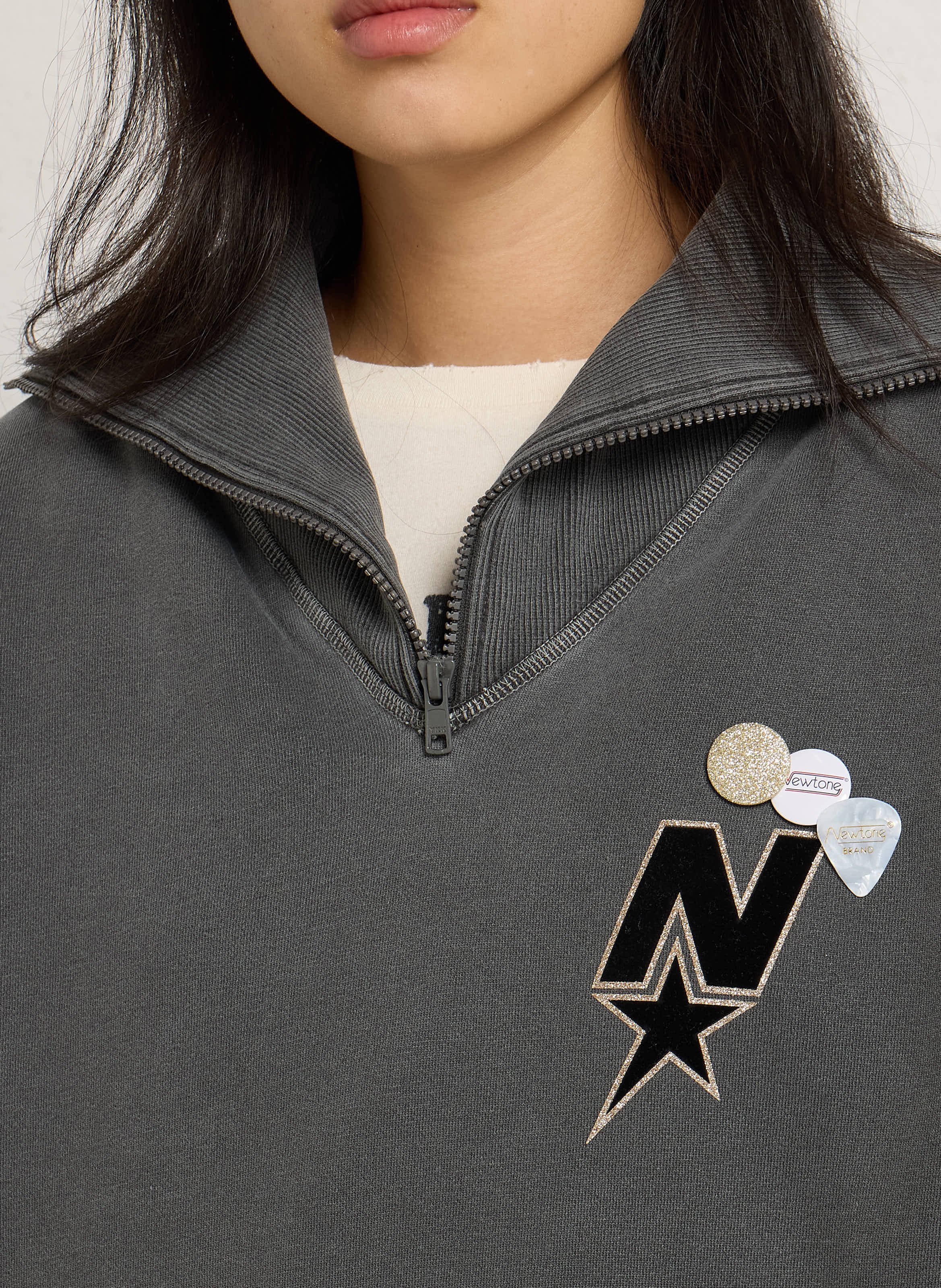 Sweat col zippé en coton  NEWTONE Gris