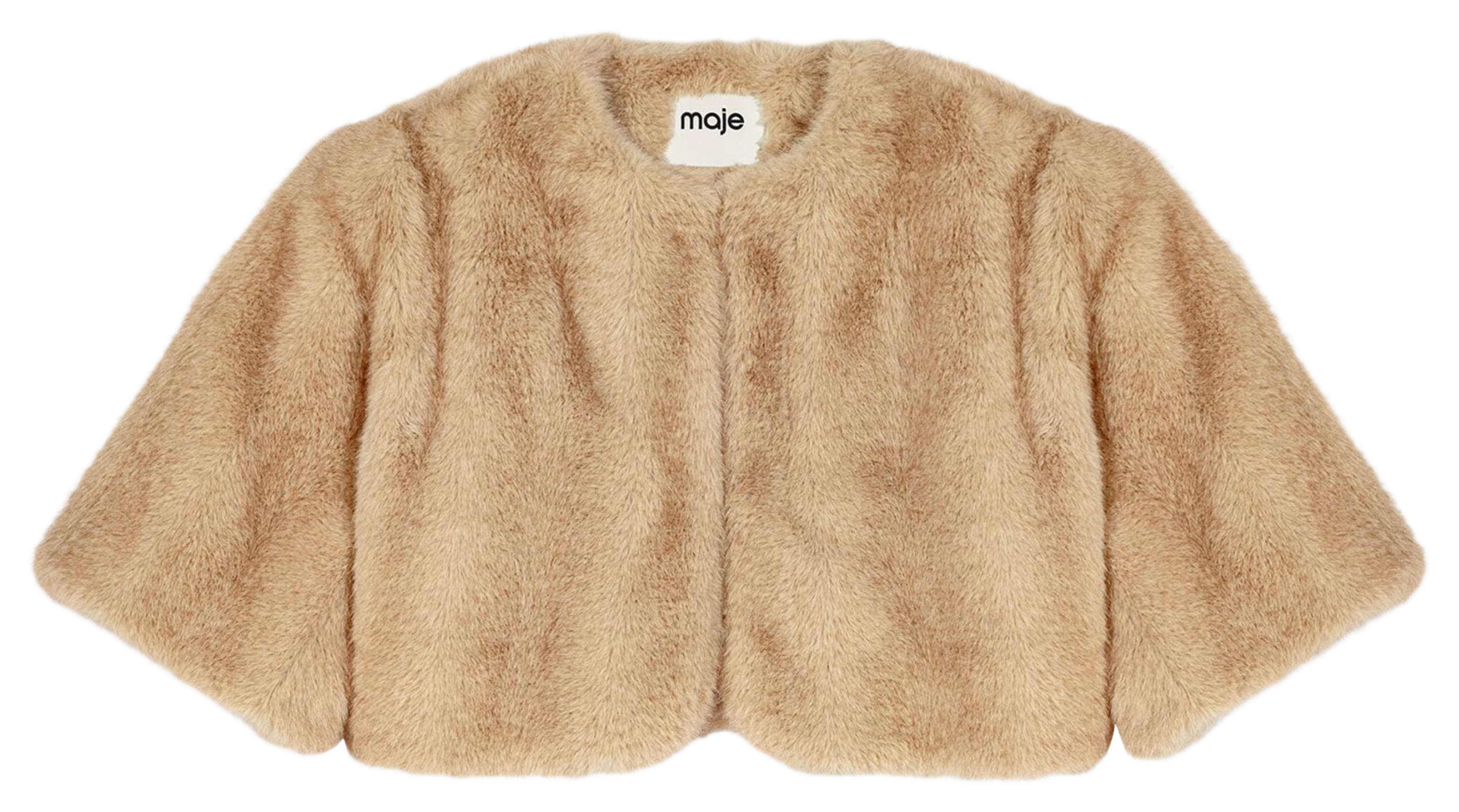 Korte, ruimvallende jas met faux fur-effect MAJE Beige