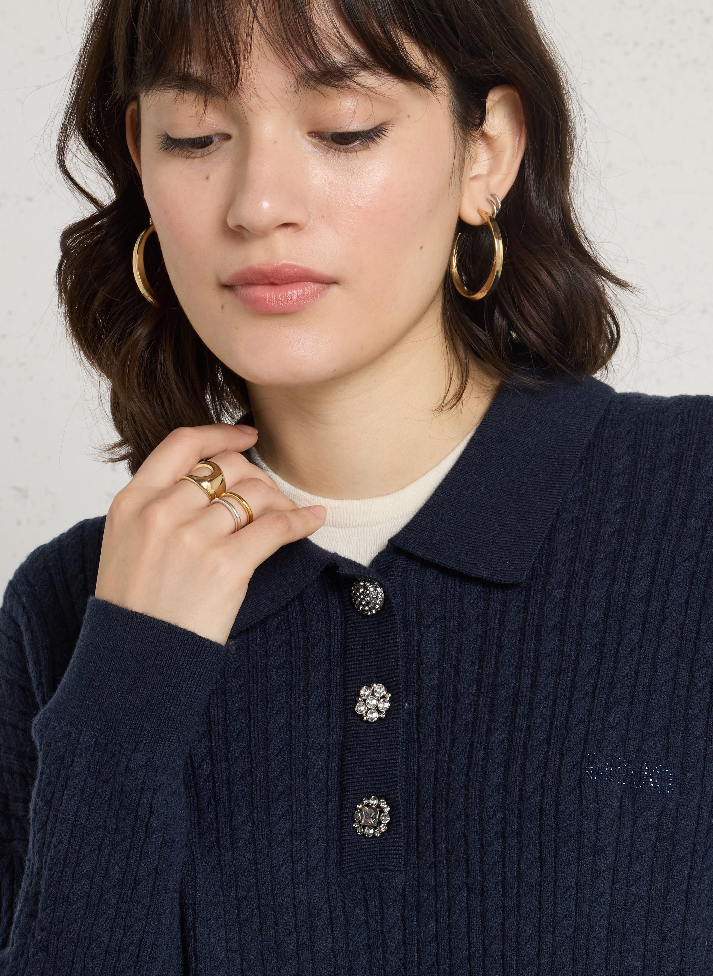 Pull droit col classique en laine mélangée LIU JO Noir
