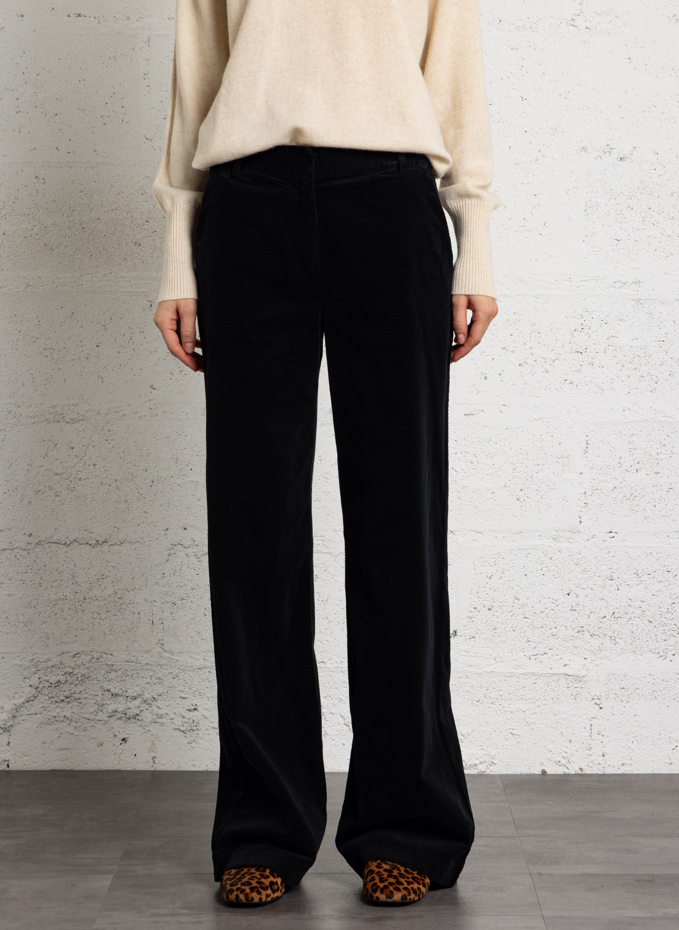 Pantalon évasé en coton mélangé NICE THINGS Noir